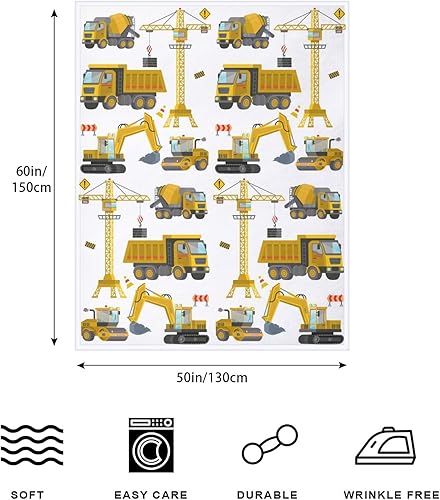 Miniatura 7 de Manta de camión de construcción para niños pequeños, manta mullida con diseño de excavadora, suave y acogedora manta de franela de tractor para