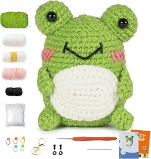Ktmeor Häkel-Set für Anfänger, Häkel-Kit für Absolute Neulinge mit Schritt-für-Schritt-Videoanleitungen, Häkelstarter-Set mit 40% extra Übungsgarn- Frog