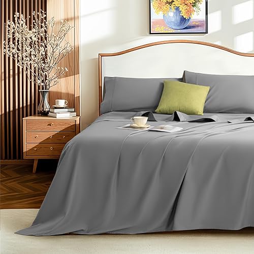 LBRO2M Juego de sábanas de 1500 hilos 100% algodón egipcio, juego de sábanas de 16 pulgadas de profundidad tamaño Queen, juego de 4 piezas (Queen,