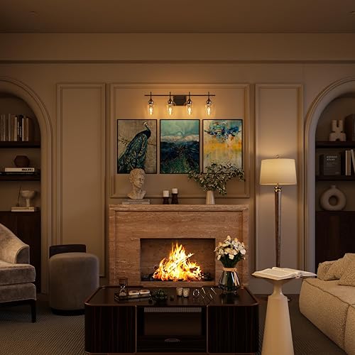 Miniatura 9 de Lámpara de tocador de baño, 4 luces de baño sobre espejo, luces plateadas para baño con vidrio transparente, lámpara de pared moderna para armario,