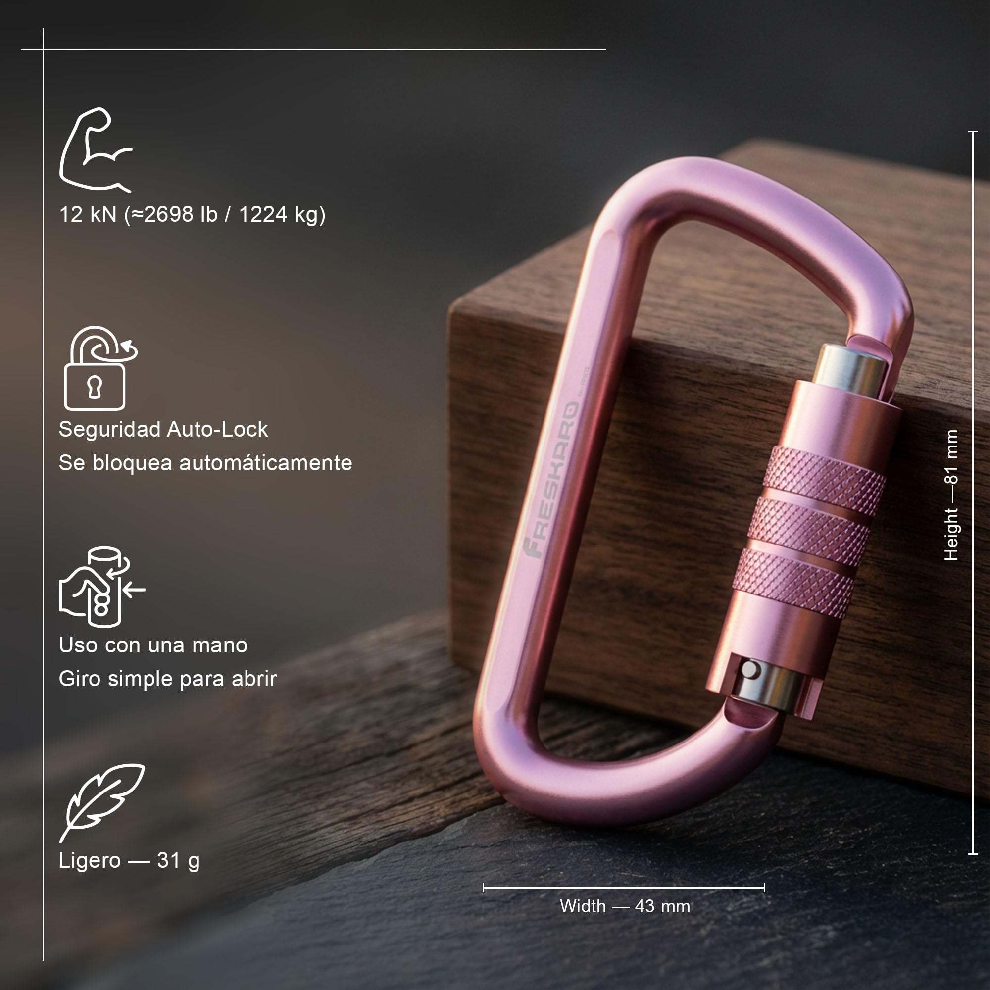 FresKaro Nuevo 2pcs Giro Cierre Mosquetón Clips, Clasificación de Peso 1224kg, Mosquetones de Aluminio Auto-Lock, para Las Hamacas, Columpio de Yoga, Cámping, Llavero, Perros Seguros