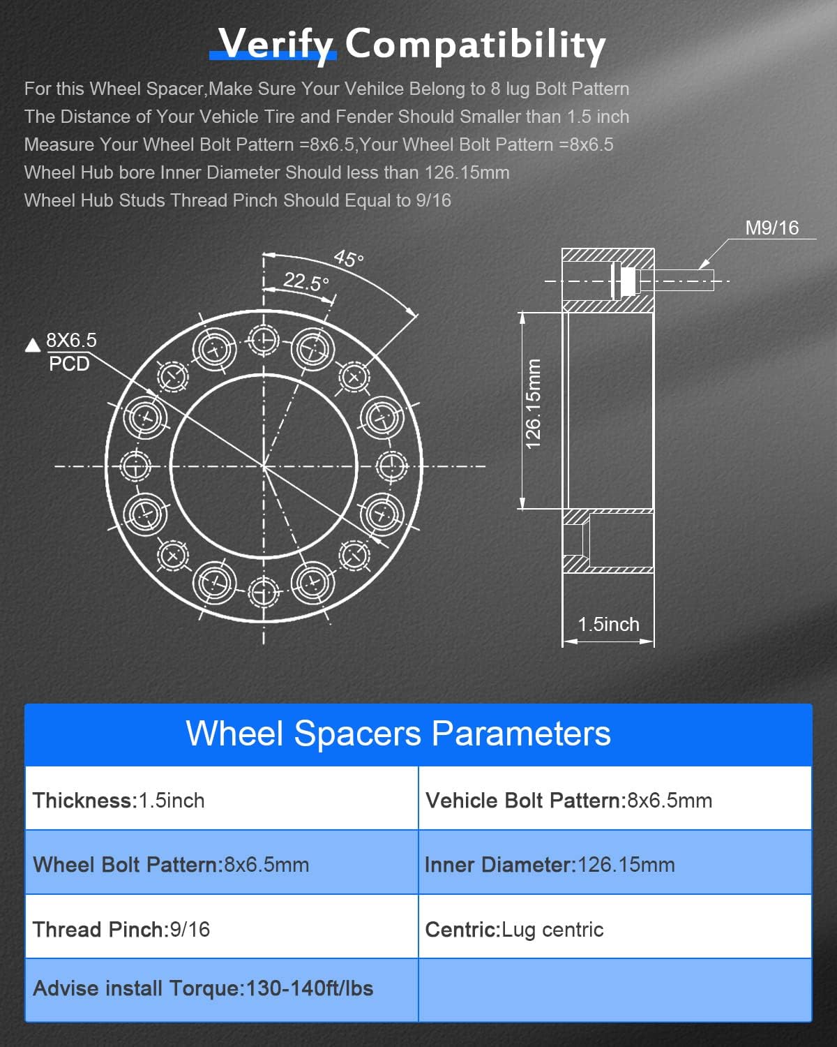 ECCPP 4PCS 1.5" Wheel Spacers 8x6.5 8x165.1mm 126.15mmcb 8 Lug for ford for F-350: 1988-1998 | for Econoline E-250 for Econo88line E-350: 1992-2012