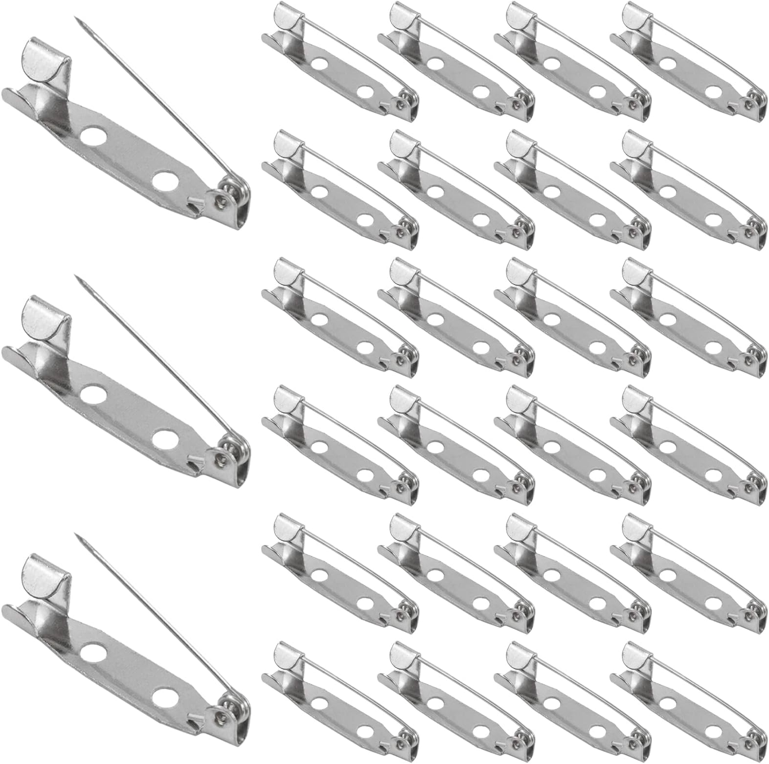 Gunwon 50PCS Classic Silver Brooch Pins, Secure Back Clasp, Badge Pin Backs, Safety Pins for Badges Corsages Boutineer Name Tags Jewelry Making DIY Crafts (25mm)