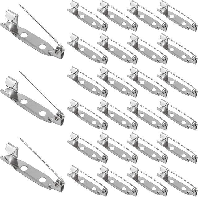 50PCS Brooch Pins,Secure back clasp with Back Bar Fastener,Silver Badge Pin Backs,Brooch Pins Clasp Silver Safety Pins for Badges Corsages Boutineer Name Tags Jewelry Making DIY Crafts(25mm)