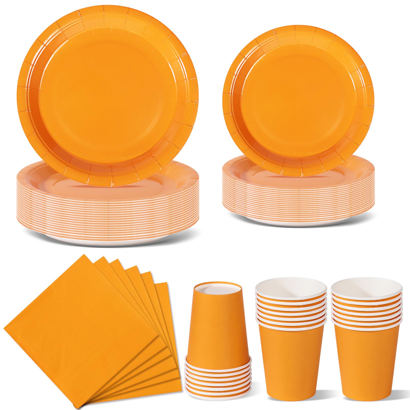 Nkaiso Orange Partygeschirr, 96 Stück Bunt Pappteller, Party Pappteller Becher Servietten Partyteller Partyset Süße Party, für Feste und Feiern wie Geburtstag