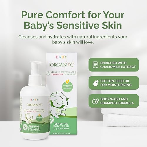 Miniatura 4 de Organyc Champú para bebés y gel de baño con aceite de semilla de algodón que nutre la piel, gel de baño suave para niños, productos esenciales para