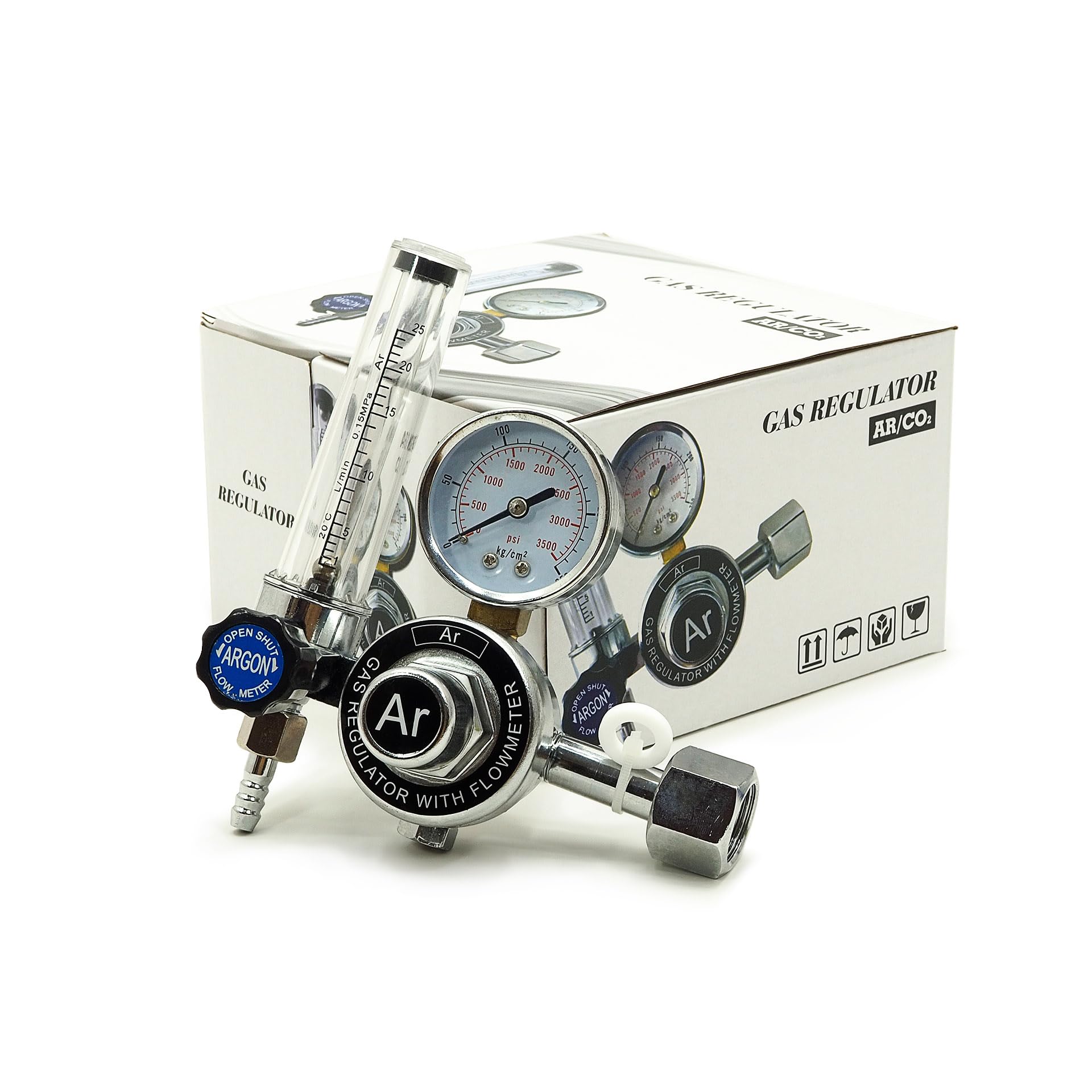 Argon Gasflasche 5.0 8L 200 Bar mit ZR-67 Druckminderer Ar/CO2 und Rotameter - Hochreines Schweißgas mit Präzisionsregler für stabile Nähte