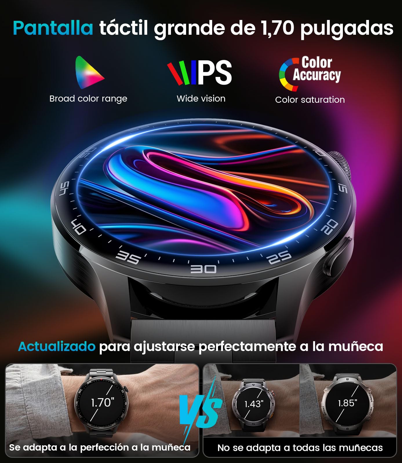 Reloj Inteligente Hombre con 800 mAh, Pantalla Táctil HD Grande de 1.7", Reloj Smart Militar con Luz LED, Función de Llamadas, IP68, 110+ Modos Deportivos Compatible con iOS/Android