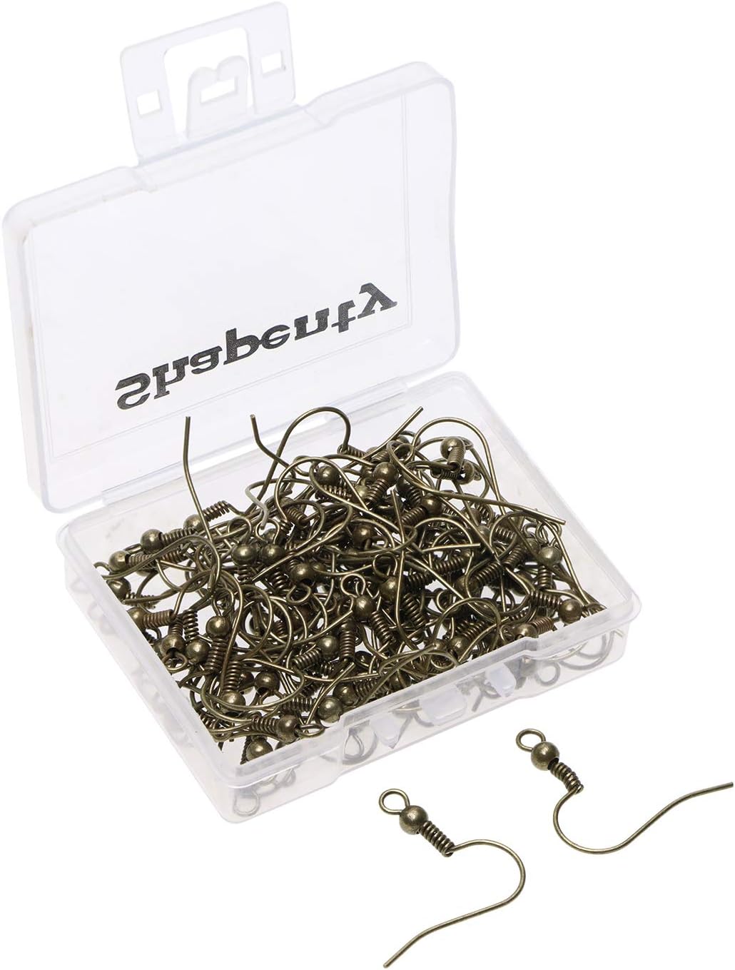 Shapenty Surgical Brass Ball Coil Fish Earring Hooks Clasp Hypo-allergenic Ear Wire Bead Connector Hooks with Large Loop for DIY Jewelry Finding Making, 100PCS/50Pairs (Bronze)