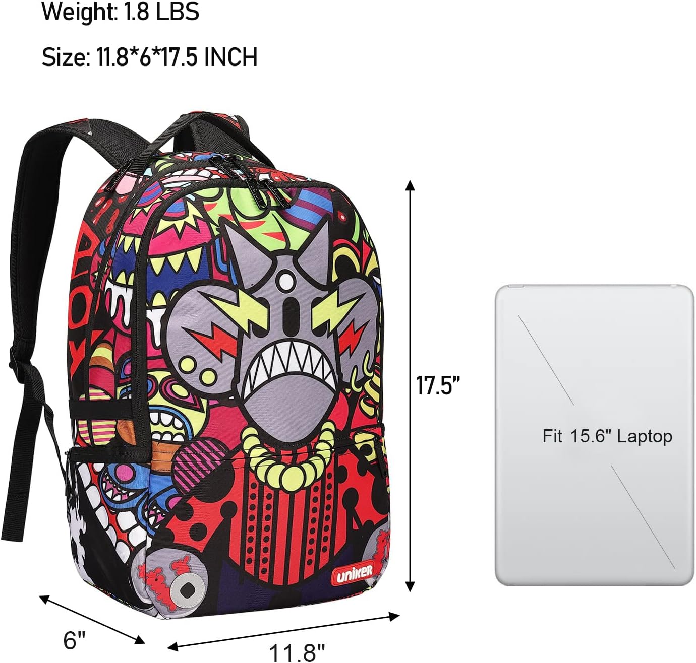 UNIKER Graffiti Backpack for School, 20L Casual Daypack, Designer Laptop Backpack for 15.6 Inch Laptop - Image 2