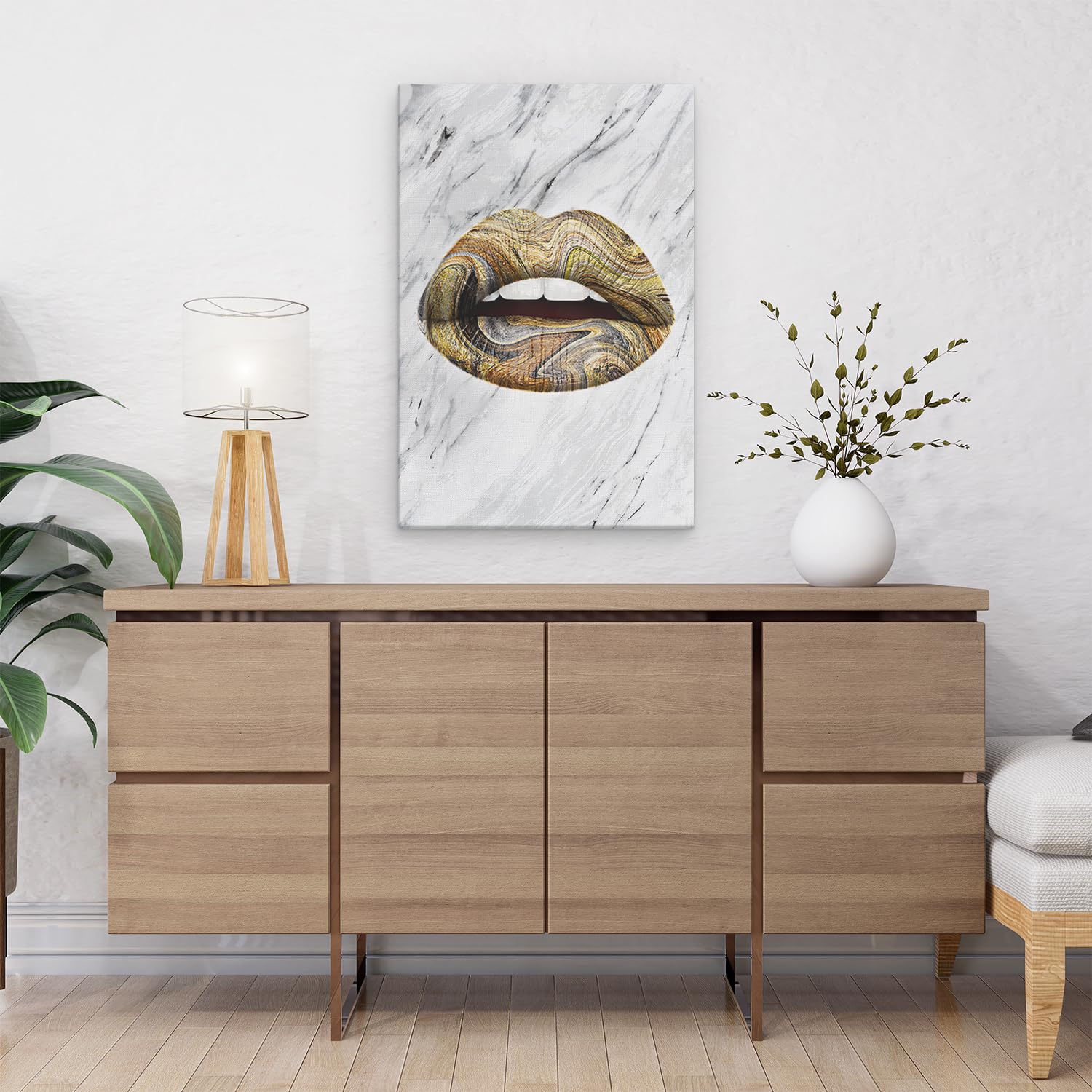 Artaza Cuadros Decoración Salón Modernos Labios Abstractos - 40x60 cm - Cuadros Decorativos Efecto Madera - Decoración Pared Baño - Lienzos Arte Moderno