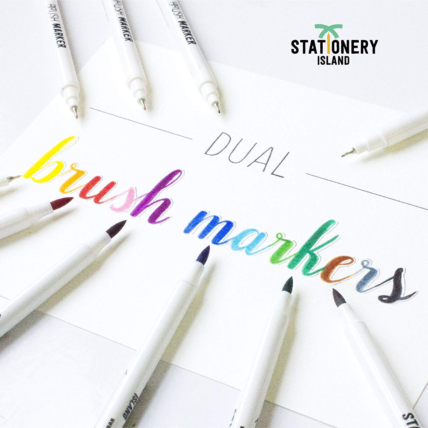 Buy Stationery Island Essential Colours Dual Brush Marker Pens Set of 12 & Aqua Brush