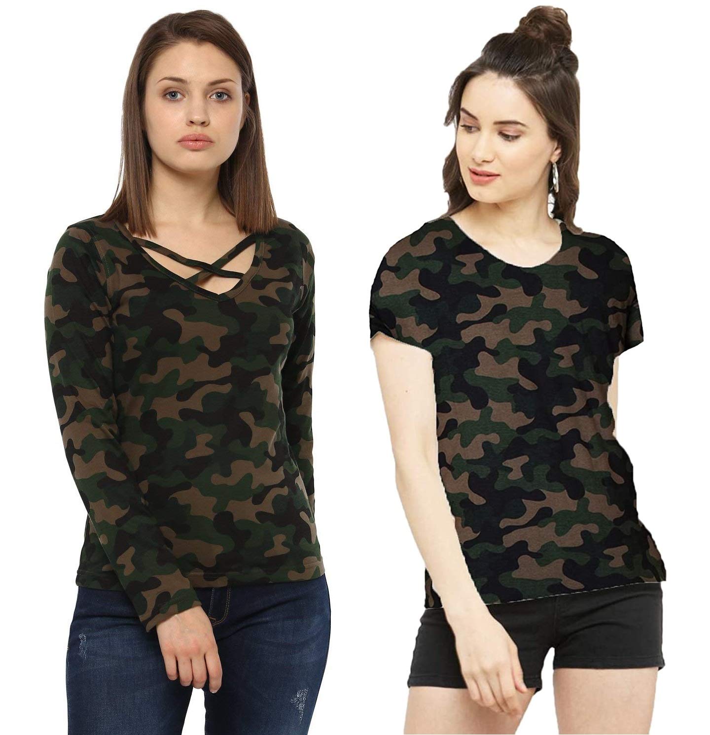 VeirdoVeirdo® Women's T-Shirt (Pack of 2) (PO2_GL_02-99_CAMO_XXL_Camouflage_Xx-Large)