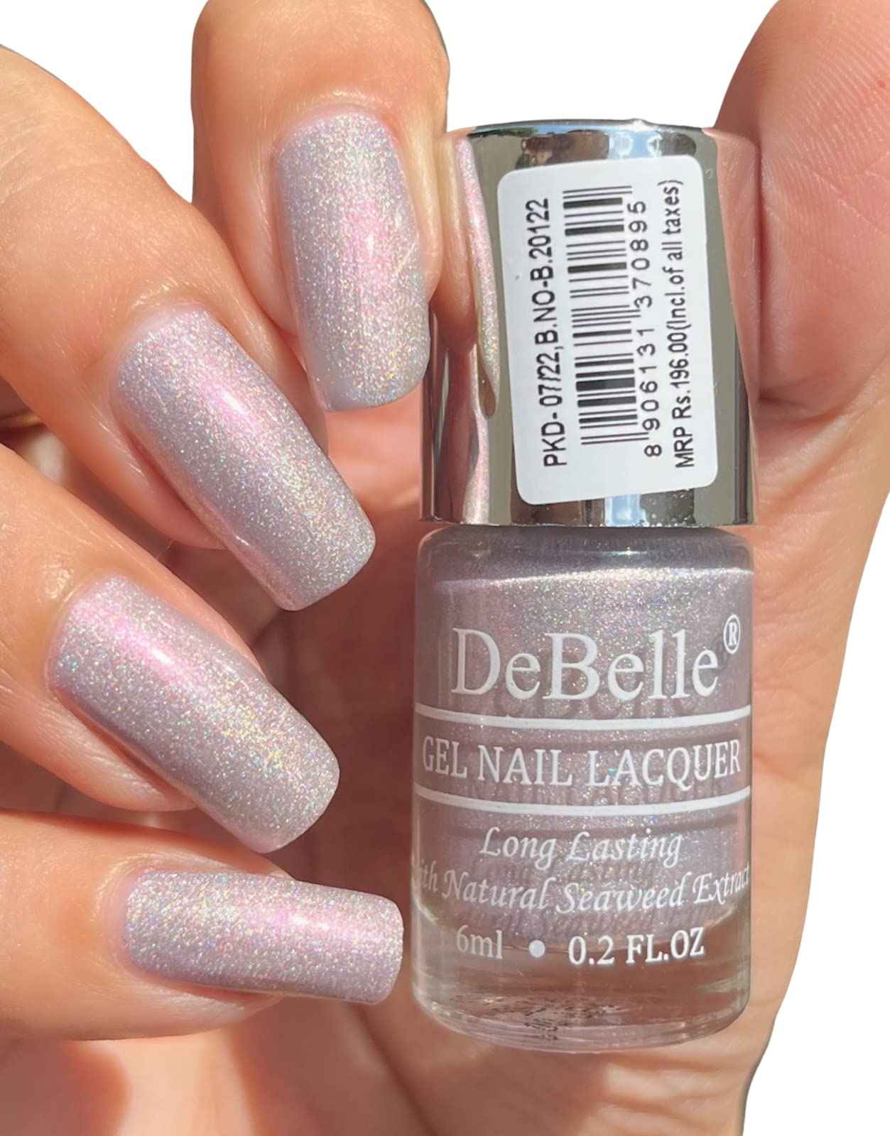 DeBelleGel Nail Lacquer Awesome Andrea(Metallic light purple nail polish)| Non UV - Gel Finish |Chip Resistant | Seaweed Enriched Formula| Long Lasting|Cruelty and Toxic Free| 6ml