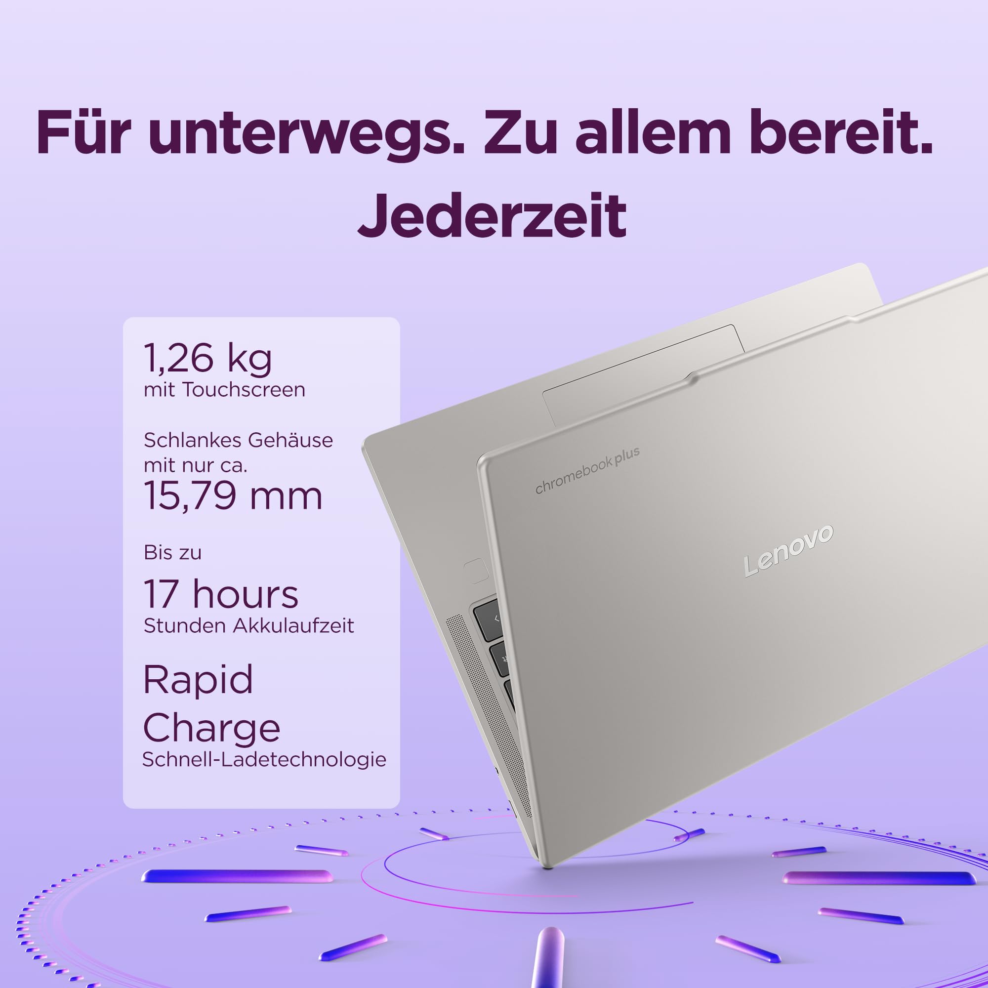 Lenovo Chrome Laptop | 14"WUXGA OLED Touch Display | MediaTek Kompanio Ultra 910 | 16GB RAM | 256GB SSD | ARM Immortalis G925 MC1 Grafik | ChromeOS | QWERTZ | Beleuchtet | Grau | 3 Monate Premium Care