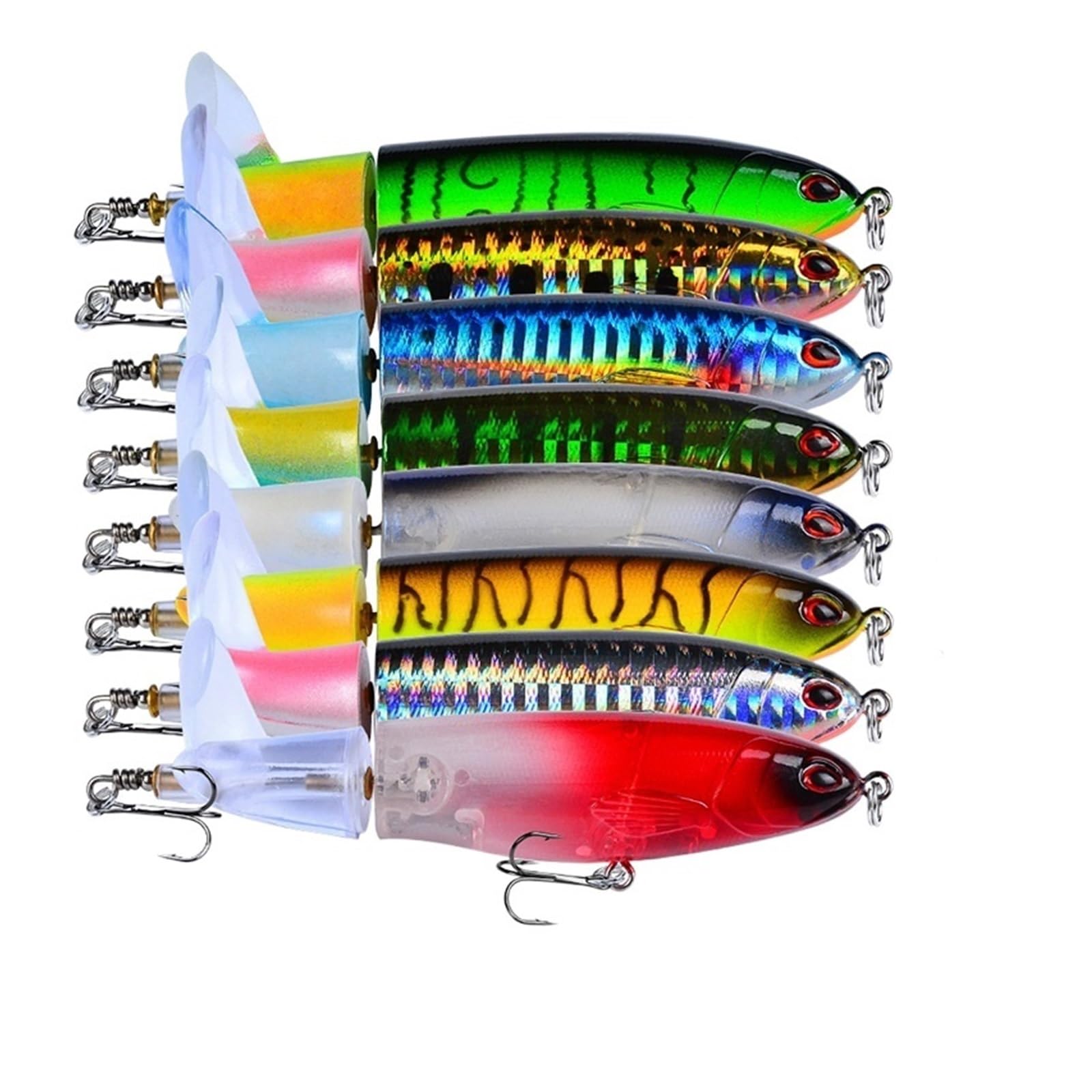 8 Pièces Ensemble 11 Cm/14.5 Cm Topwater Leurre De Pêche Popper Appât Dur Doux Rotatif Queue Matériel De Pêche Kit D'appâts De Pêche (Color : 8 Bait Mix, Size : 35G - 145mm)