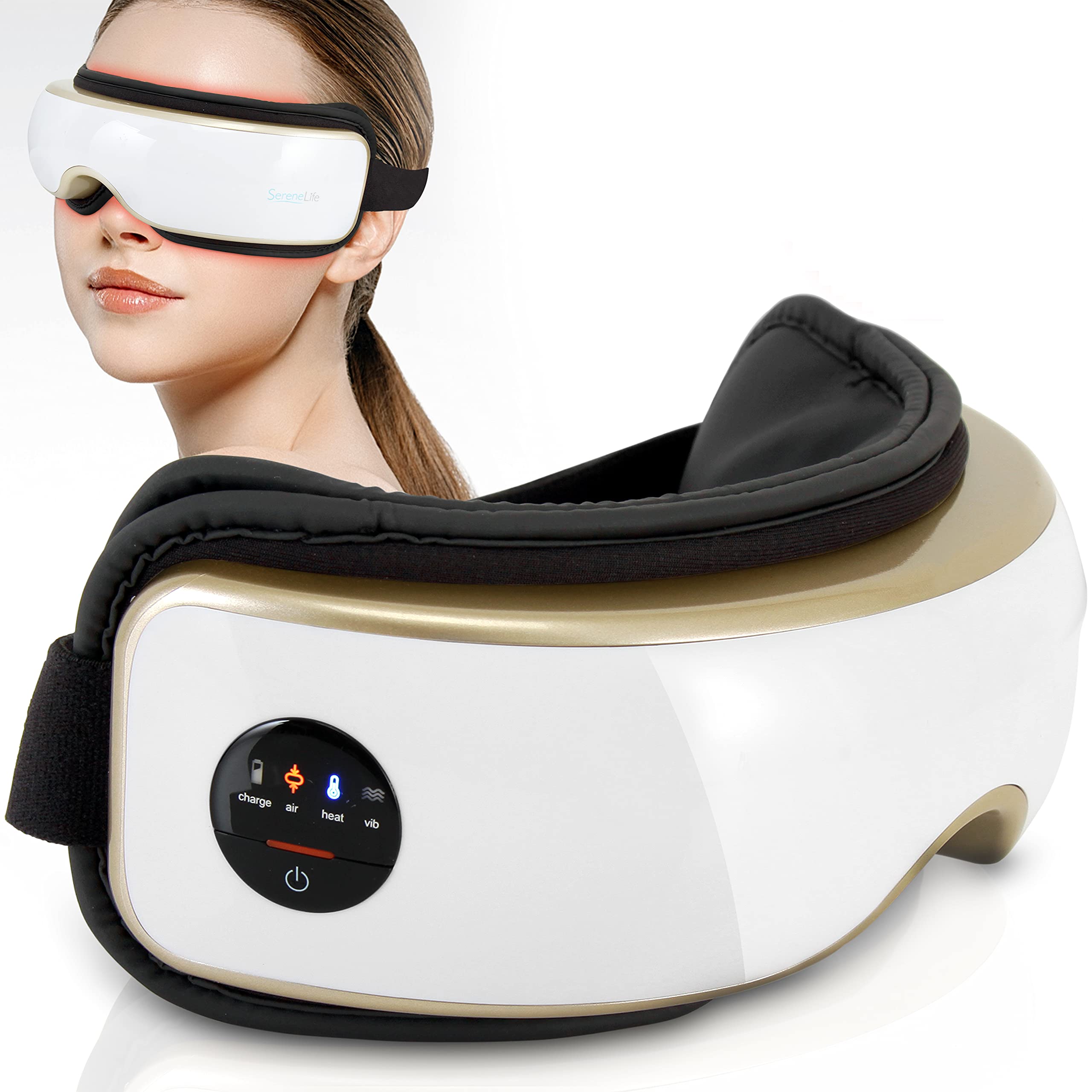 SereneLifeElectric Eye Massager - Wireless Heated Eyes & Temple Massager with Air Pressure & Vibration for Migraine, Stress Care & Headache Relief - With Built-in Battery - SLEYMSG55.8
