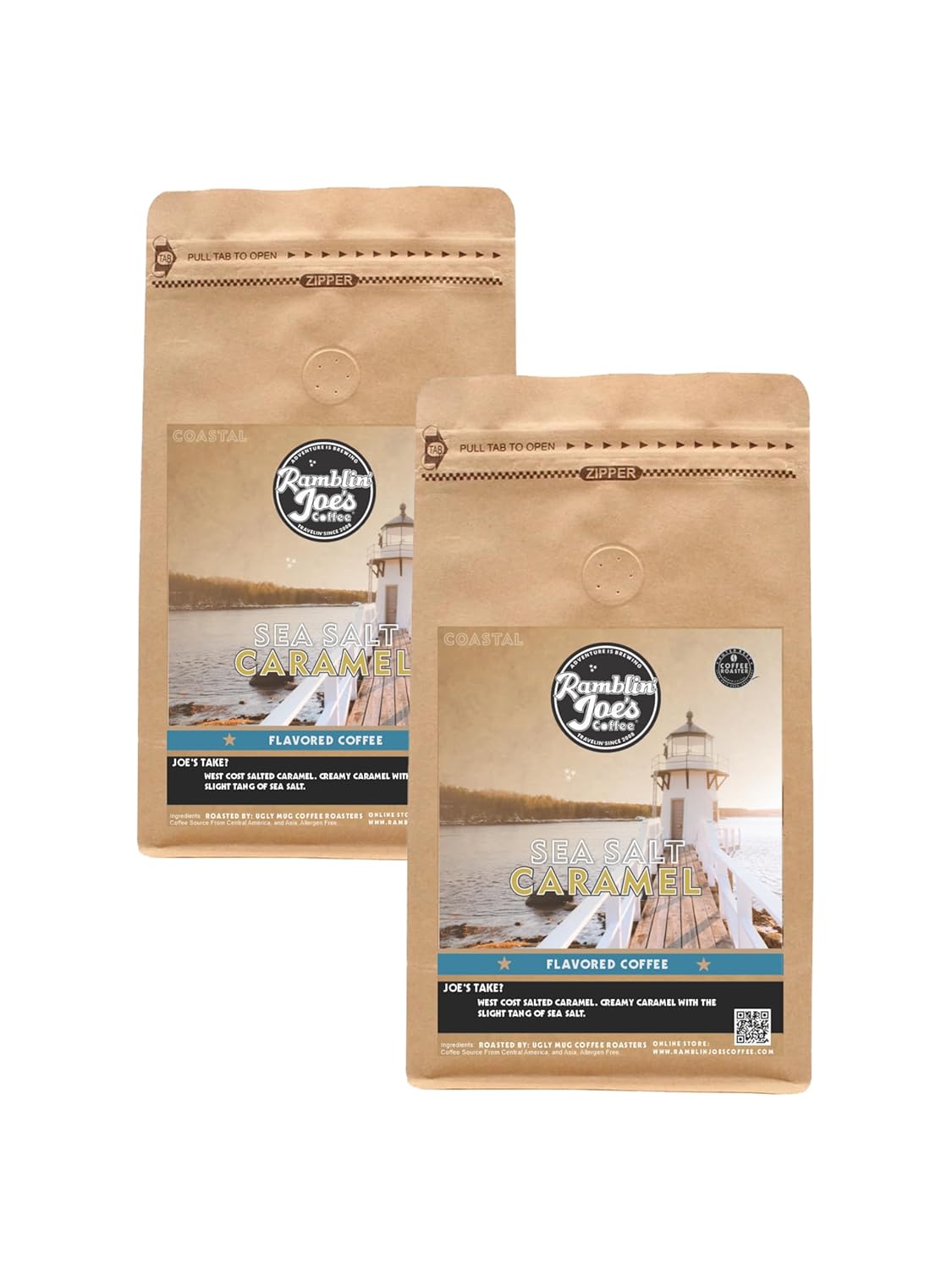 Ramblin' Joe's Coffee Flavored Sea Salt Caramel | 2-12oz Ground Coffee packs (Sea Salt Caramel, 2-12 oz)