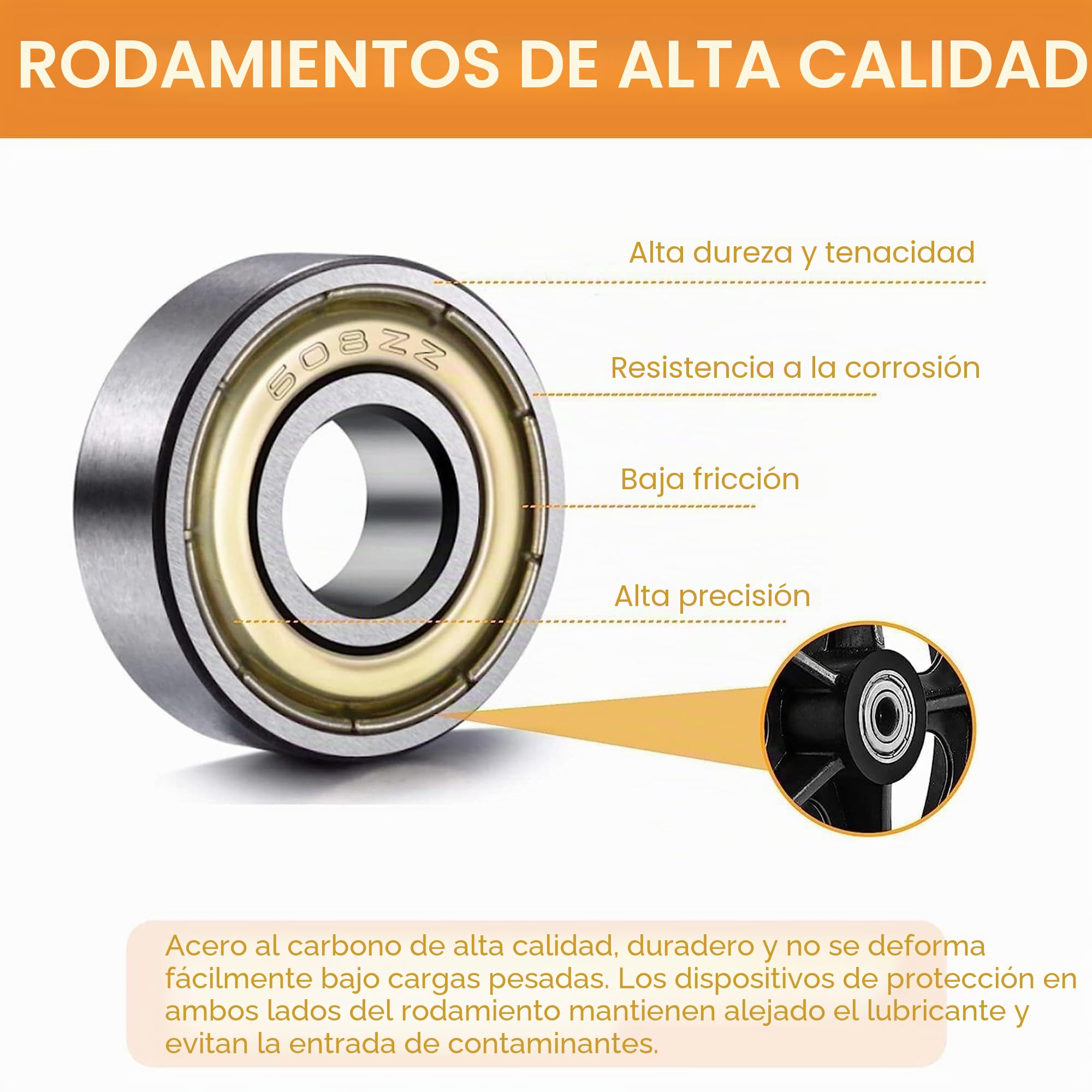 2 ruedas de repuesto sólidas de 200 mm, material goma respetuoso medio ambiente, neumáticos poliuretano resistente desgaste, buje ABS antideslizante duradero
