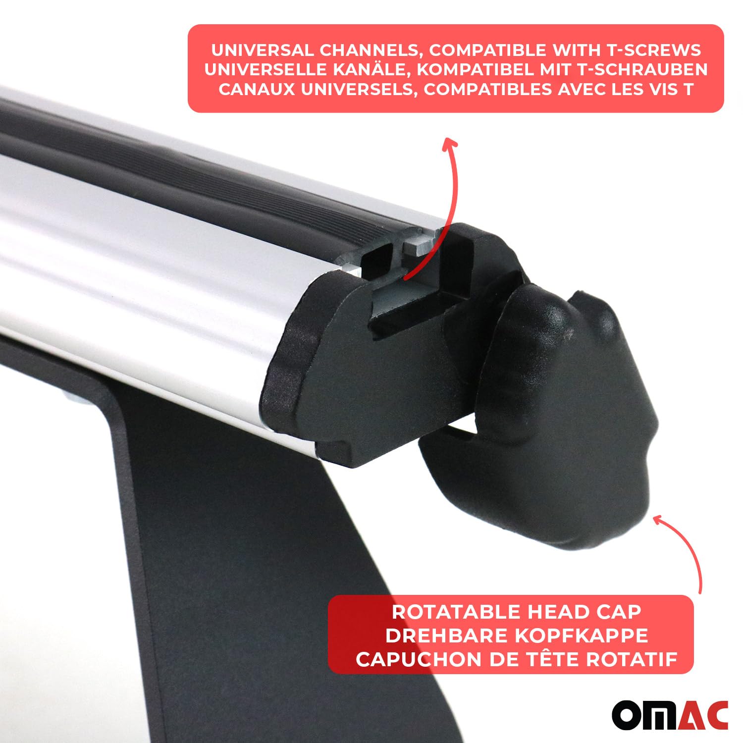 OMAC Barres De Toit + butées de Charge Compatible avec VW T5 T6 T6.1 Transporter Multivan Caravelle 2003-2024 Gris 2Pcs