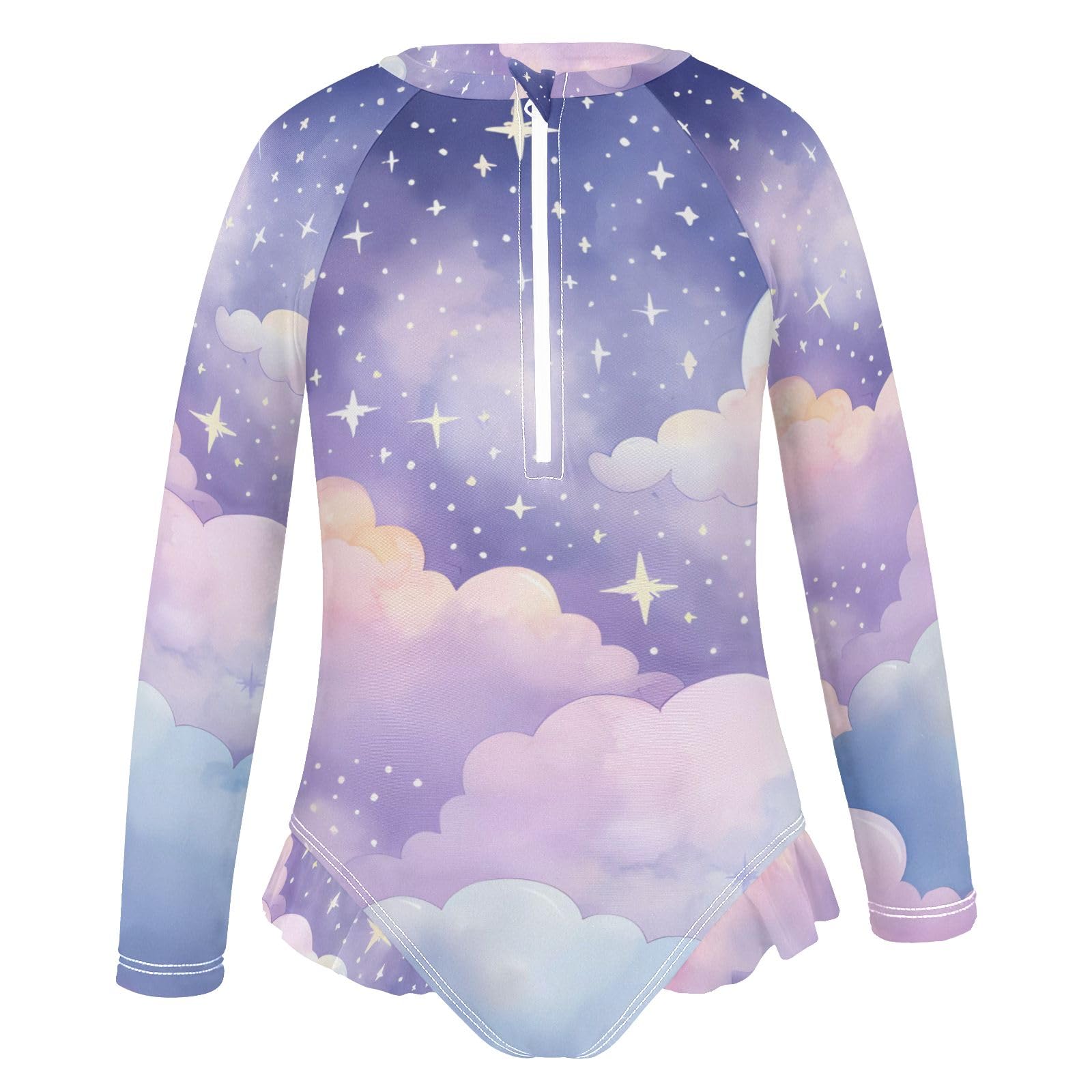 ALAZA Bathing Suits for Girls Toddler Girl Swimsuit Cute Clouds Star Long Sleeve UPF 50+ 5-6T