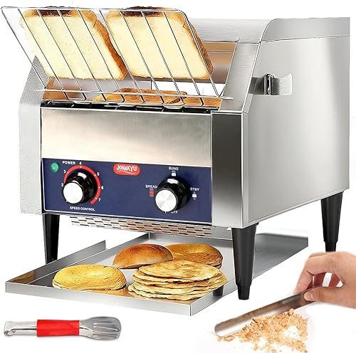 JOHAKYU Tostadora transportadora comercial  300 rebanadashora, acero inoxidable resistente para bollos bagels pan, restaurante, incluye accesorios