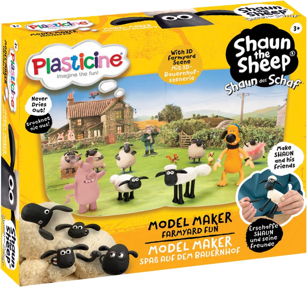 Plasticine Shaun The Sheep Model Maker Farmyard Fun, PLT11000, Multicolor
