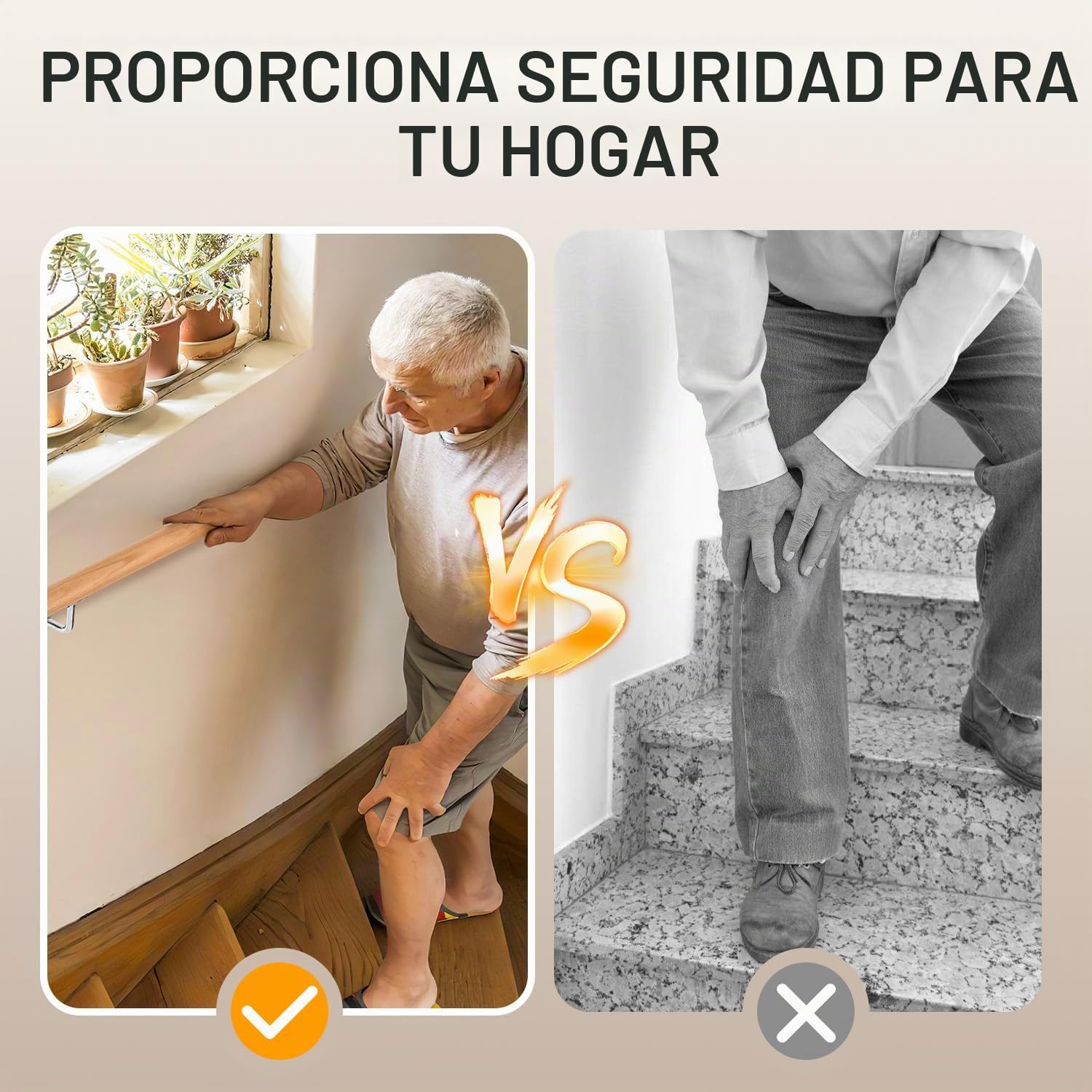 Ikodm Barandilla para escaleras, madera de haya, 100 cm, diámetro de 42 mm, barandilla para escaleras, pasamanos de pared, montaje lateral con soportes de pared, material de montaje