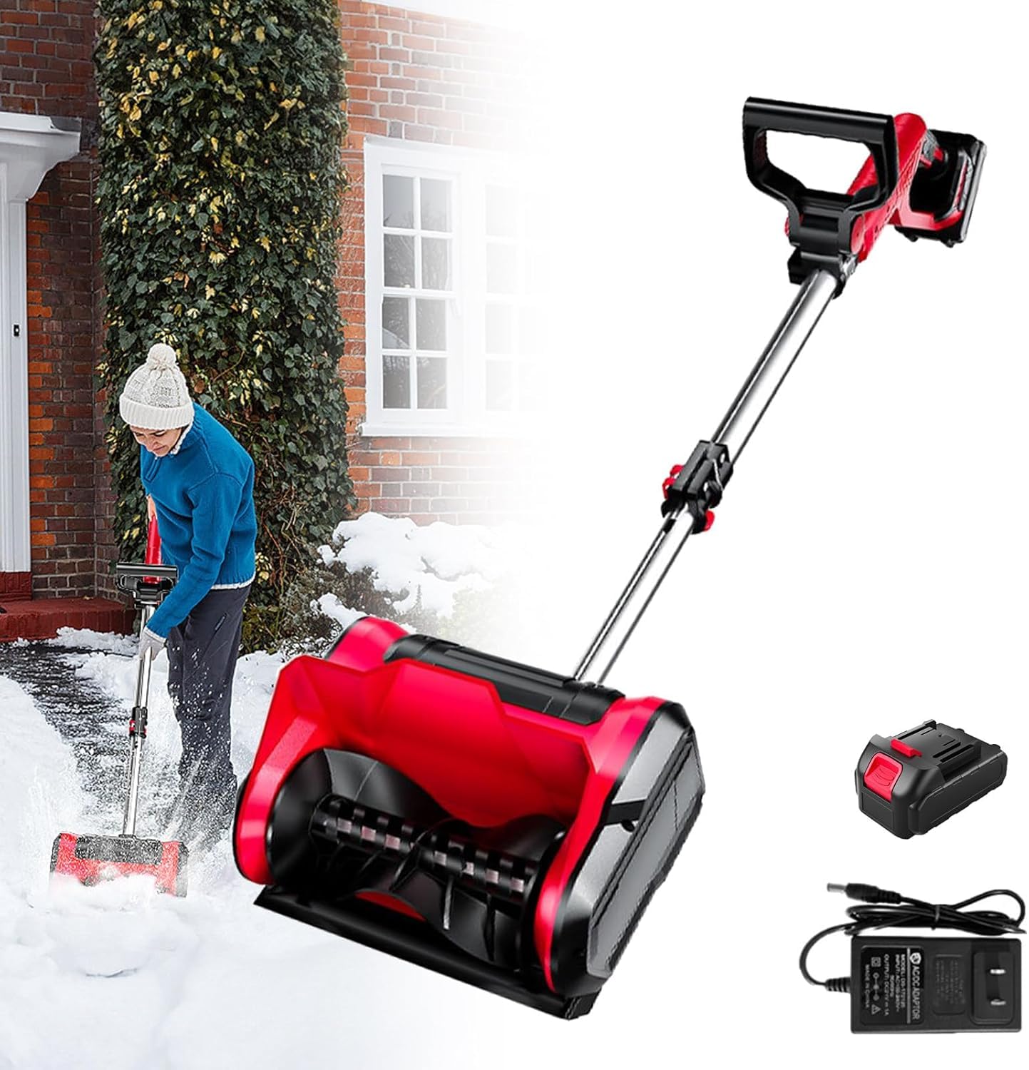 Odśnieżarka 1200 W, bezprzewodowa odśnieżarka do akumulatora 20 V, regulowany kierunek pług śnieżny, z szerokością czyszczenia 32 cm, wysokość czyszczenia 16 cm,
