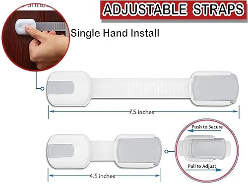 Miniatura 5 de BrandX - Cerraduras de seguridad para cajones de bebé (paquete de 10), correas multiusos para armarios, cocina, inodoro, horno, nevera, adhesivo 3M,