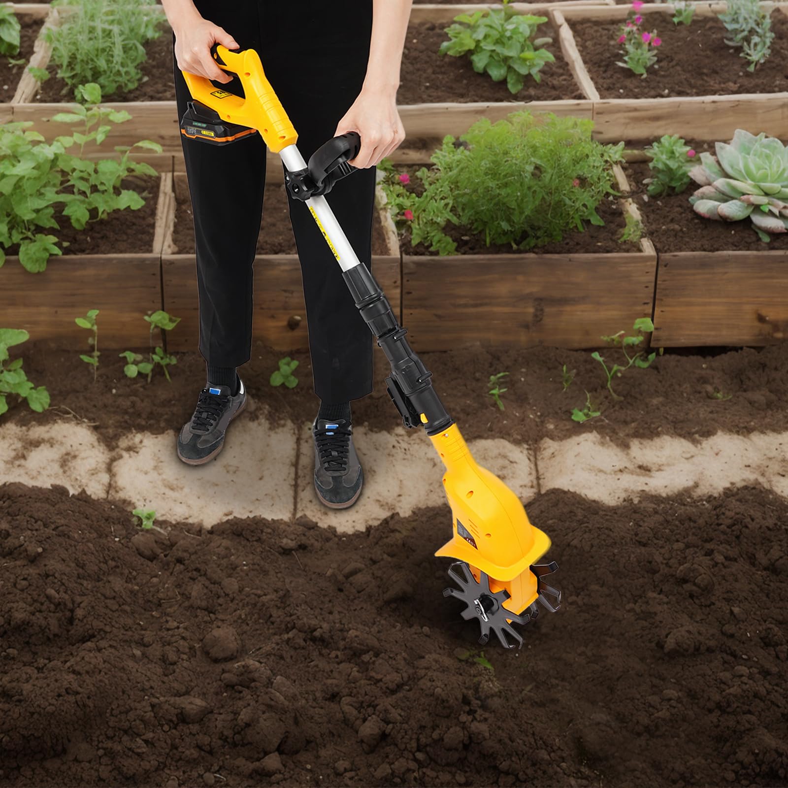 Motobineuse elettrica senza fili 250r/min rotavator Motobineuse elettrica da giardino, lunghezza regolabile 97-117 cm, per aratura, inversione, scavare