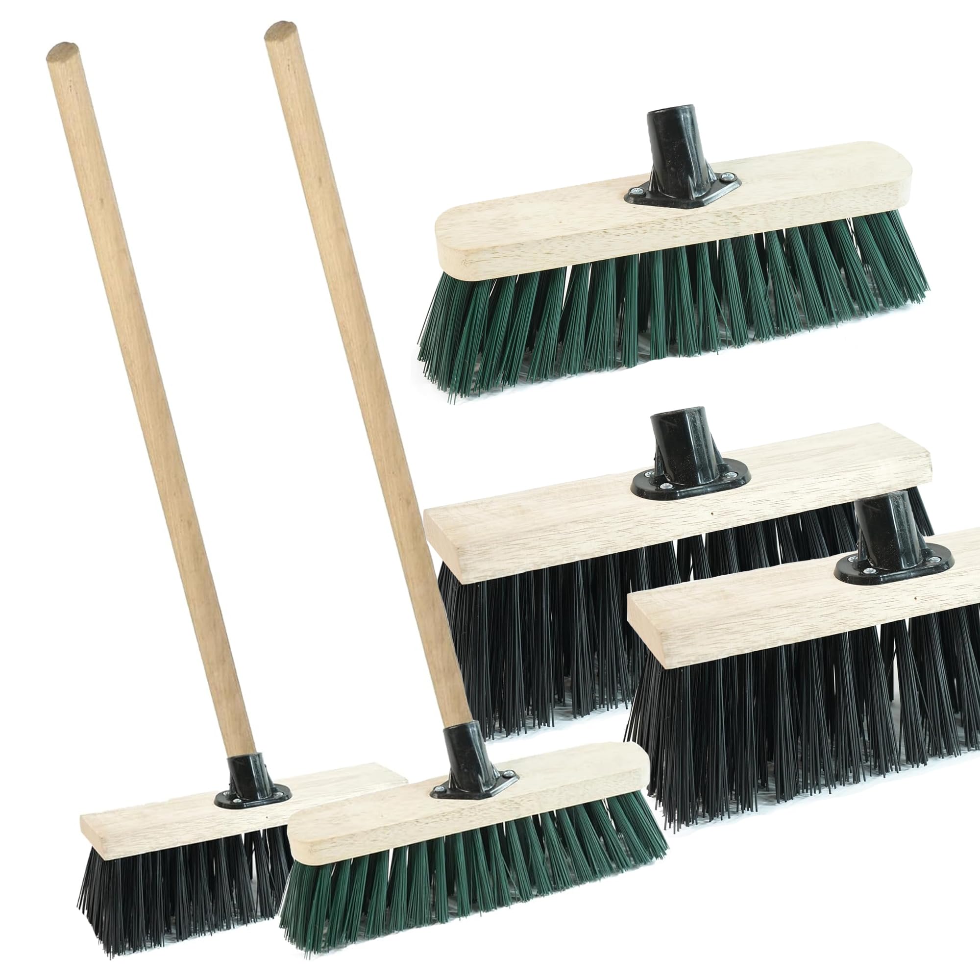 Pluto Packaging Green Black Wooden Handle Strong Pvc Bristle Brooms Perfect For Sweeping Patios, Yards, Garages & Driveways (1, Green 12")