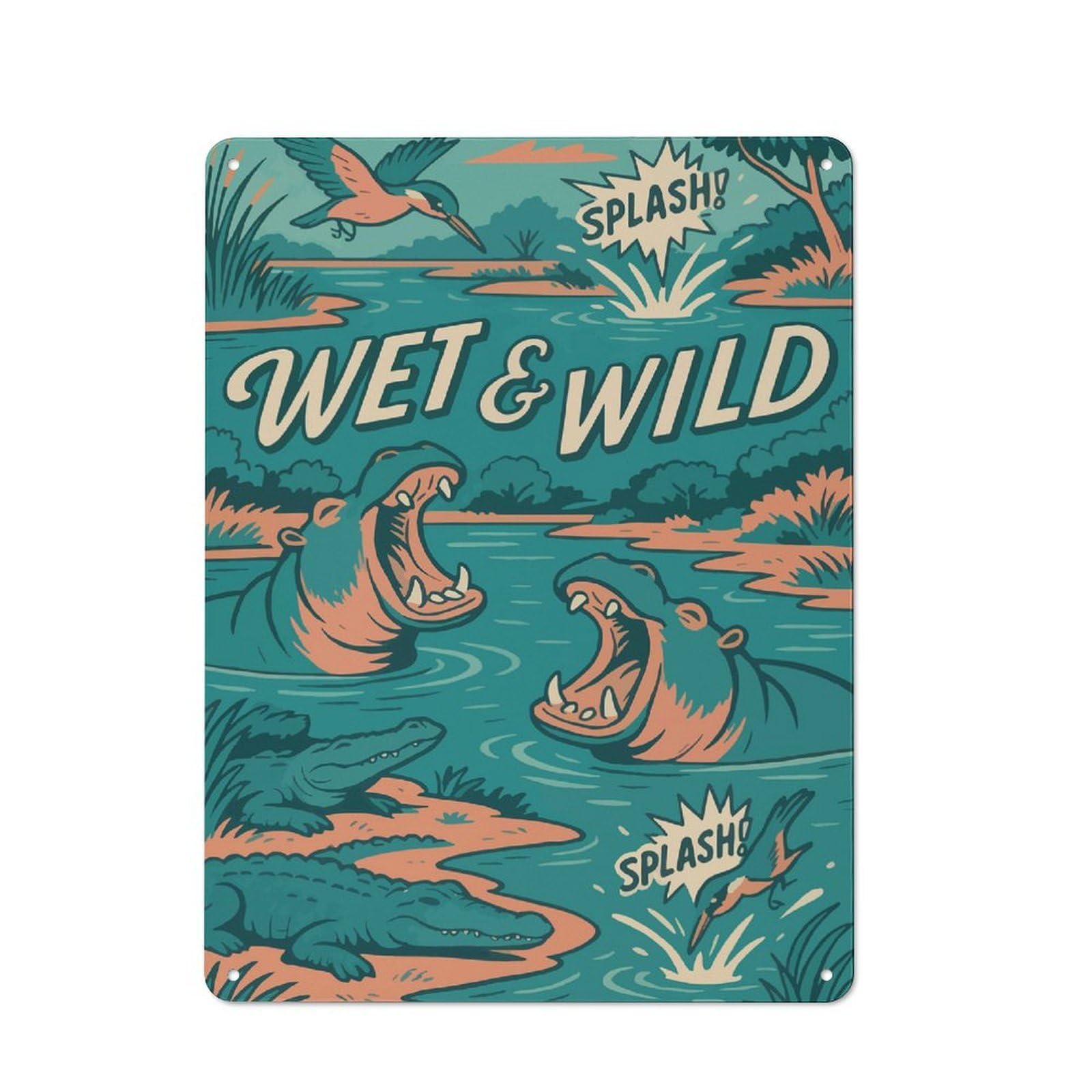 Junmoney Wet & Wild River Creatures Comic Vintage Metal Wall Decor 40X30cm, Garage Metal Sign For Workshop, Basement, Shed Or Games Room