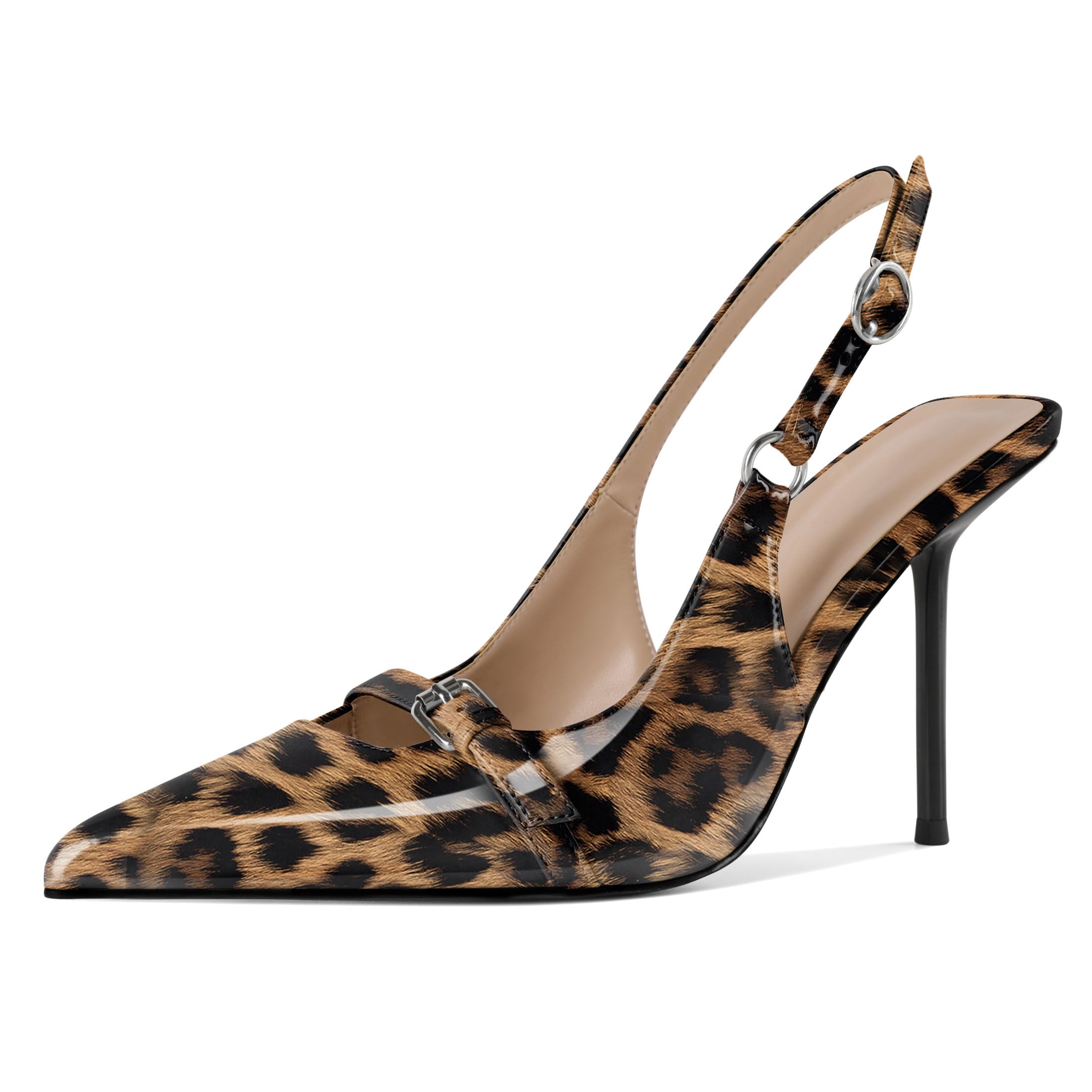 Esvowido Womens Slingback High Heels Pumps Slip-on Closed Pointed Toe Pumps Stiletto Slingback Heels Shoes Patent Leather Dress High Heels for Women