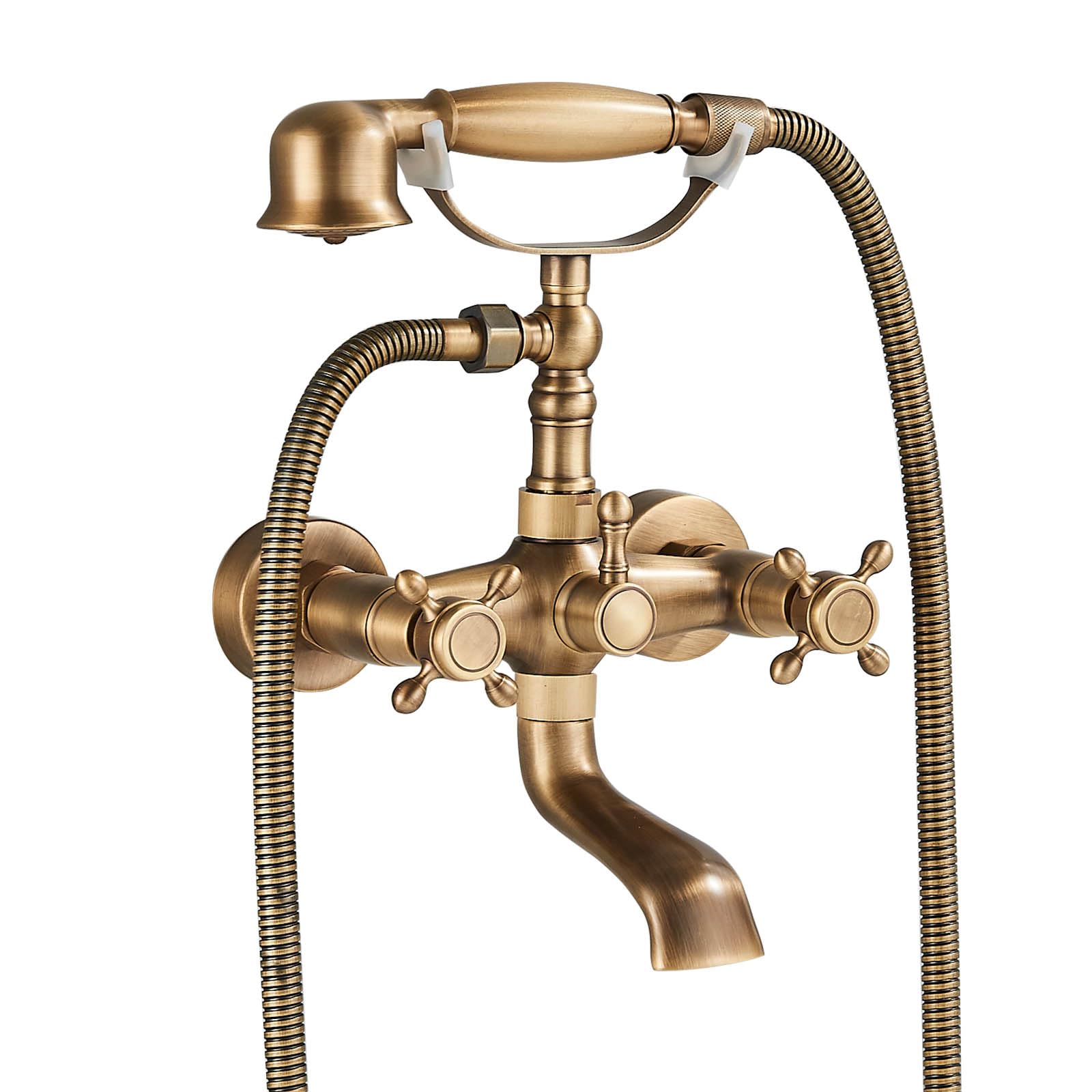 Rubinetto Vasca Da Bagno con Doccetta, Miscelatore Vasca da Bagno con Tubo Doccia da 1,5 m, Antico Vintage Rubinetto a Parete per Doccia Set Doccia, Ottone