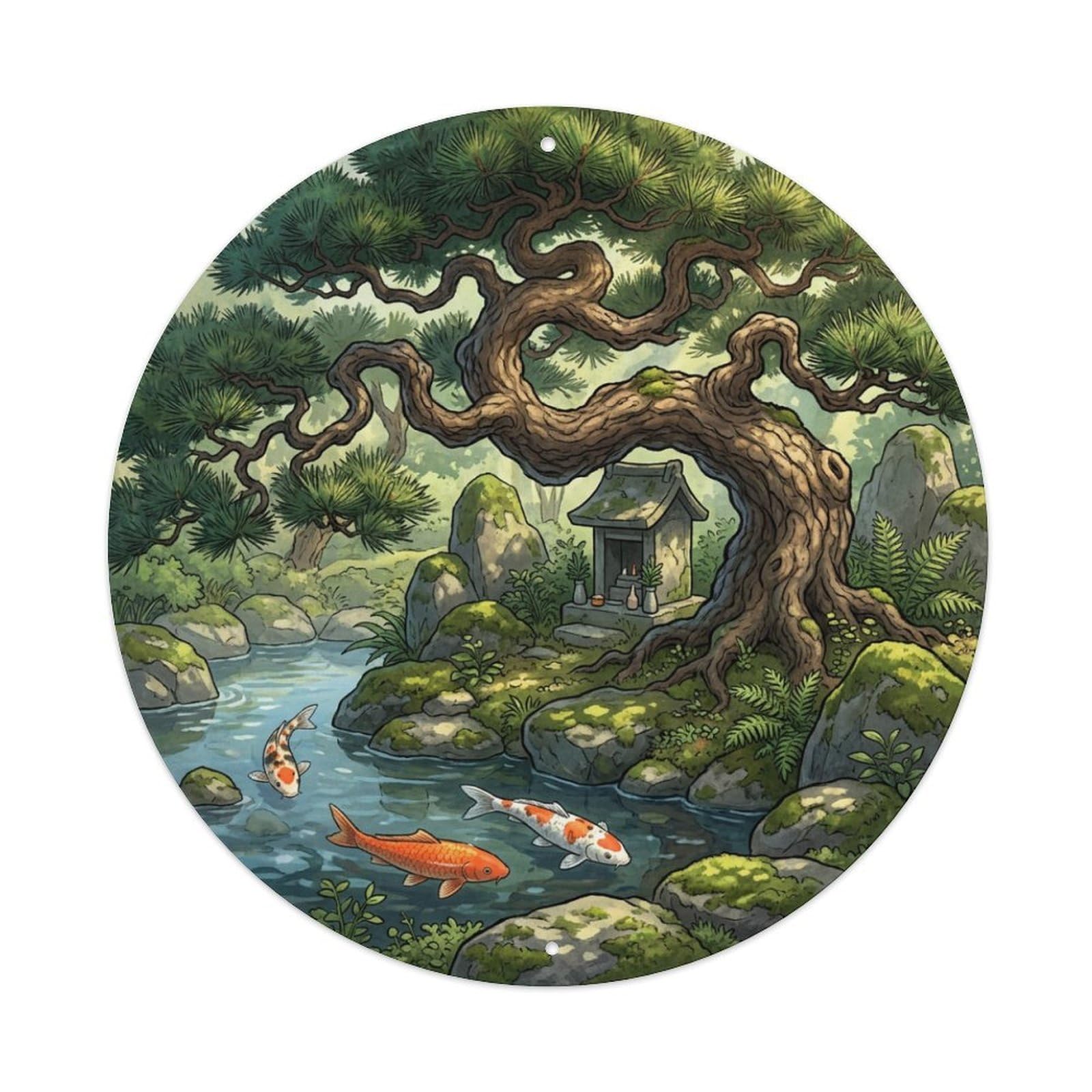 Galvaxio Style Japanese Koi Fish Ancient Pine Twisted Trunk 1 Metal Tin Sign