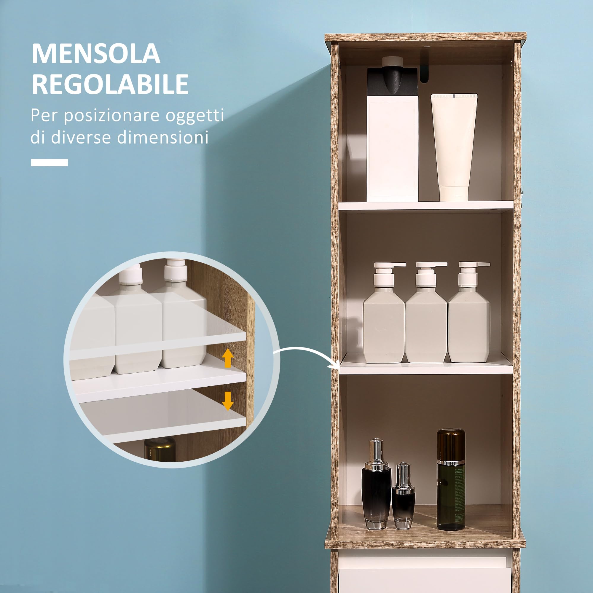 kleankin Scaffale Bagno Salvaspazio in Legno Bianco 32.6x30x171.2cm