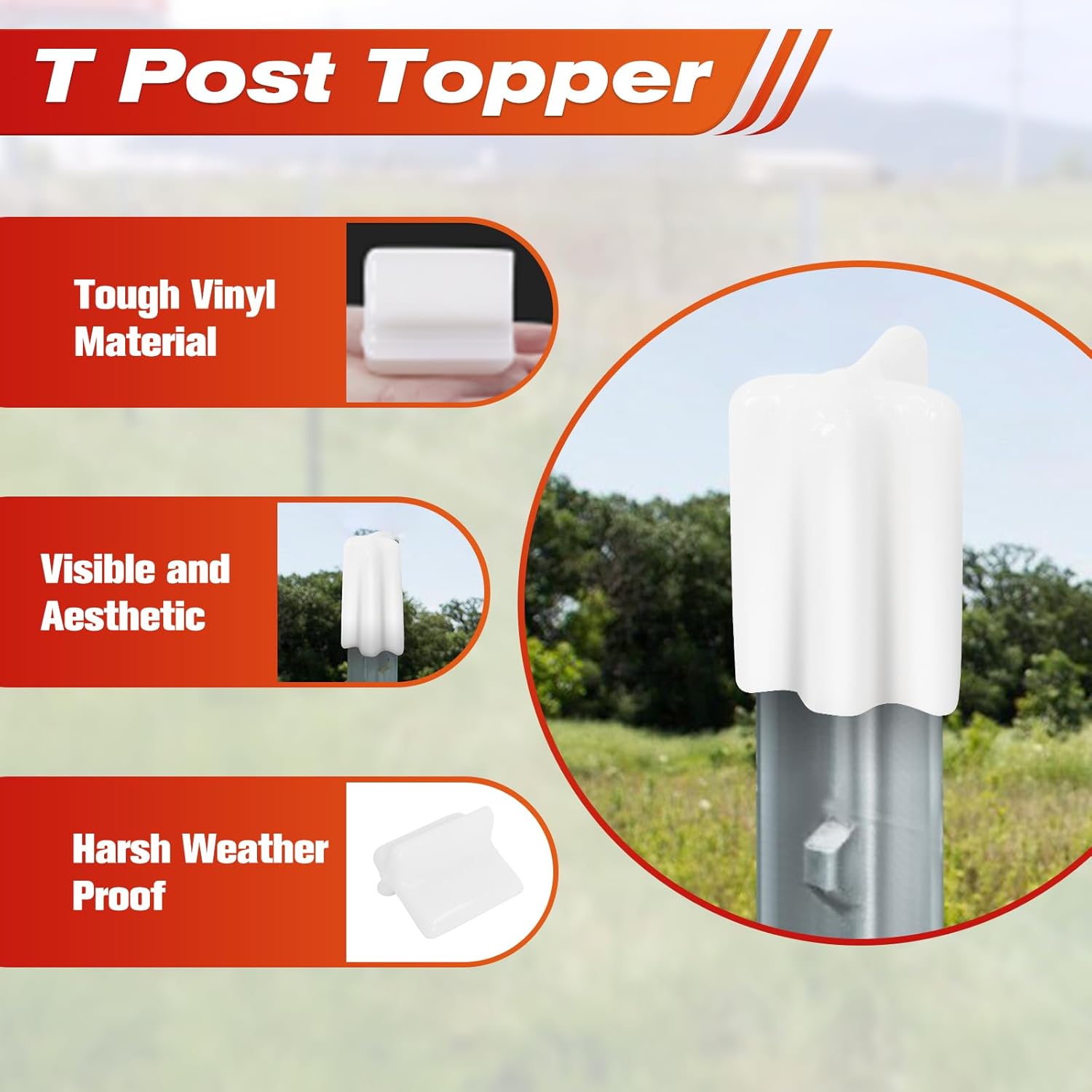 100 Pcs T Post Caps, Safety T Post Topper Vinyl Safety Cap, White