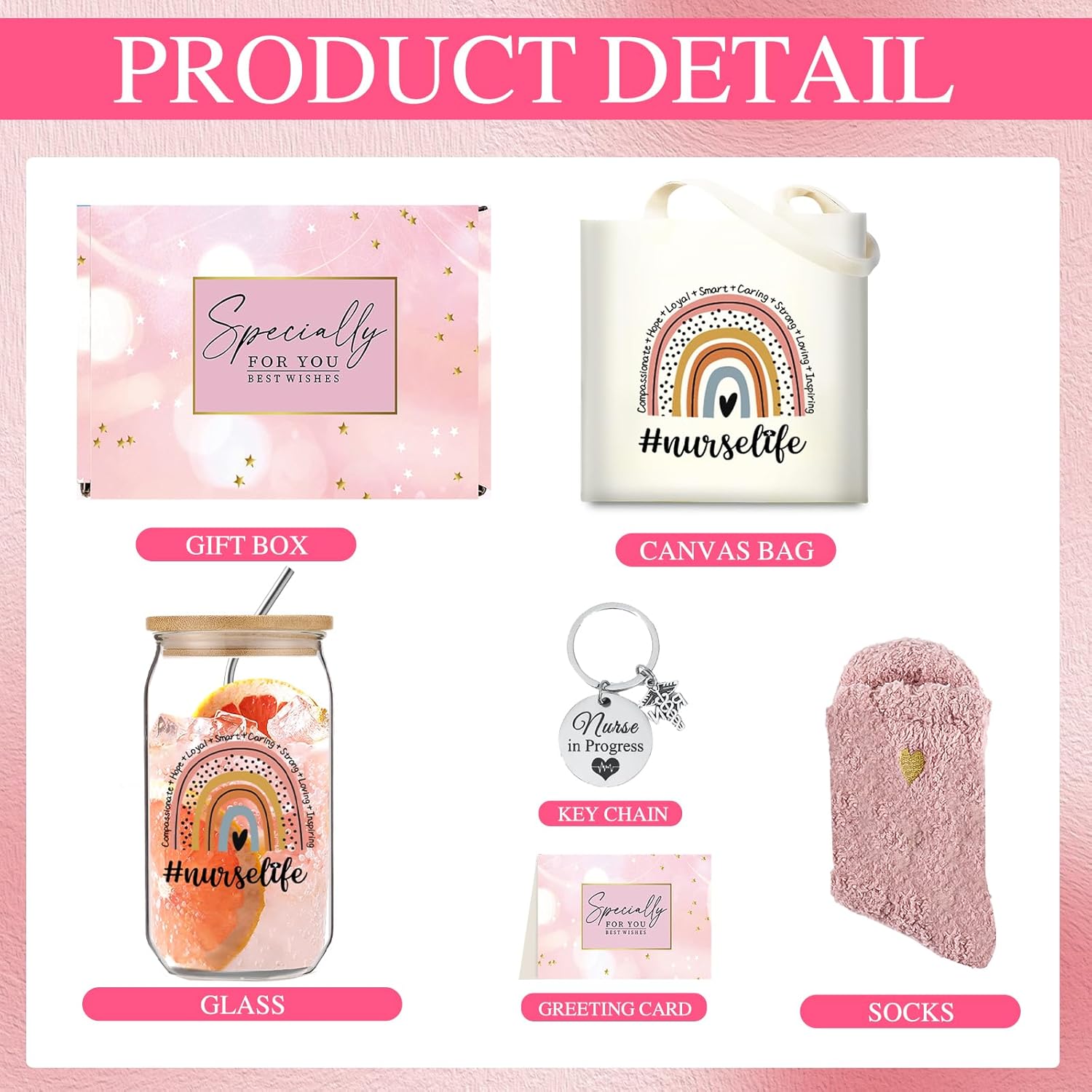 Nurse Christmas Gift Set 16oz Glass Cup Work Tote Bag Box for Women Nurses - Appreciation, Thank You, Holiday Presents for RNs Practitioners - Image 2