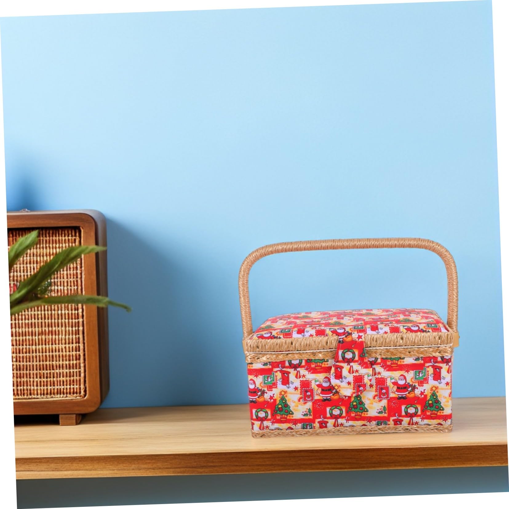 Cesta de Costura con Caja de Obsequio de Navidad Tejida para Almacenar Hilos Agujas Tijeras y Otros Accesorios de Costura Interiores para Manualidades de Temporada