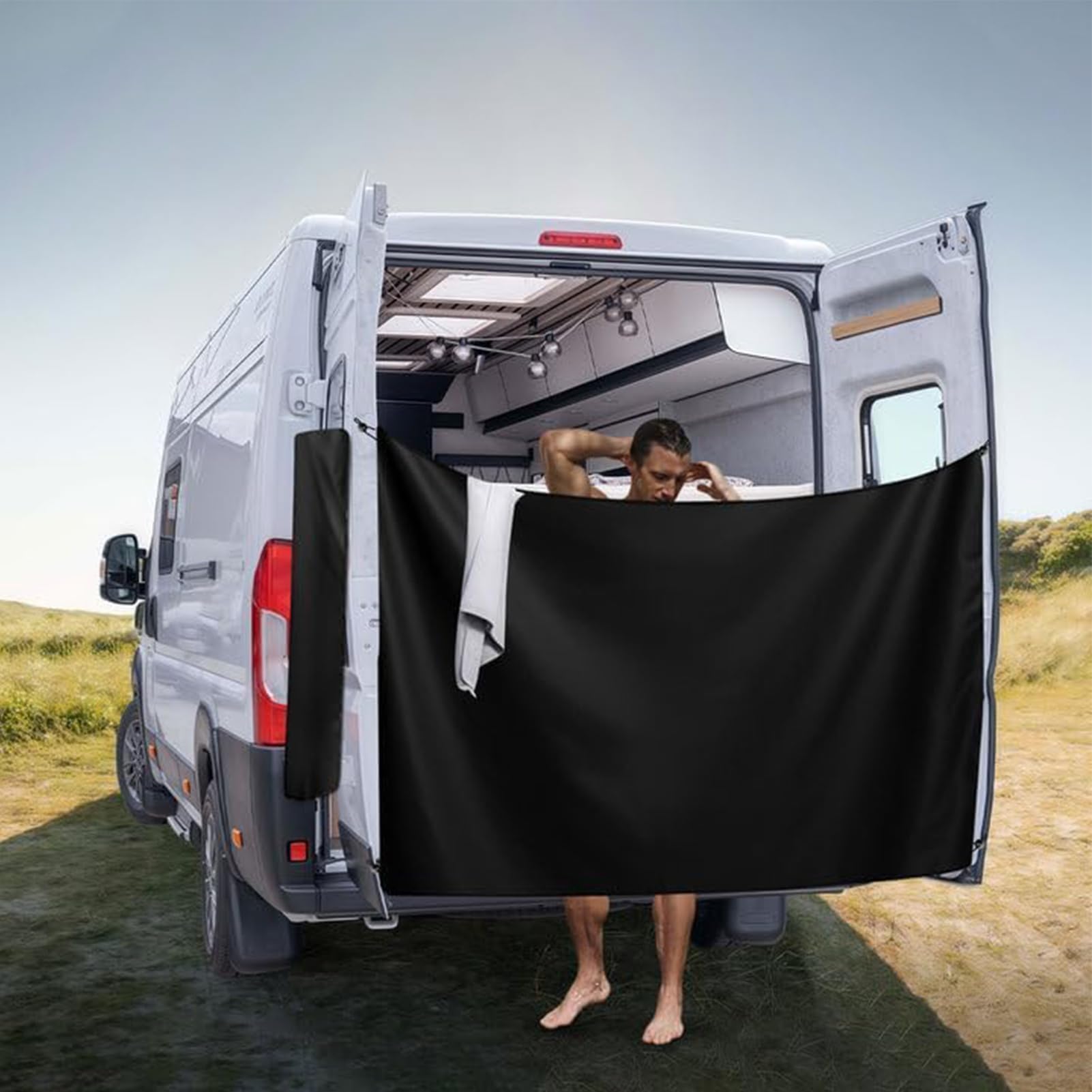Rideau de Douche pour Hayon Fourgon Van, Cabine Extérieure Intimité Double Face, Tente Camping-Car Magnétique Imperméable en Tissu Oxford 600D sans Perçage, Portable avec Sac