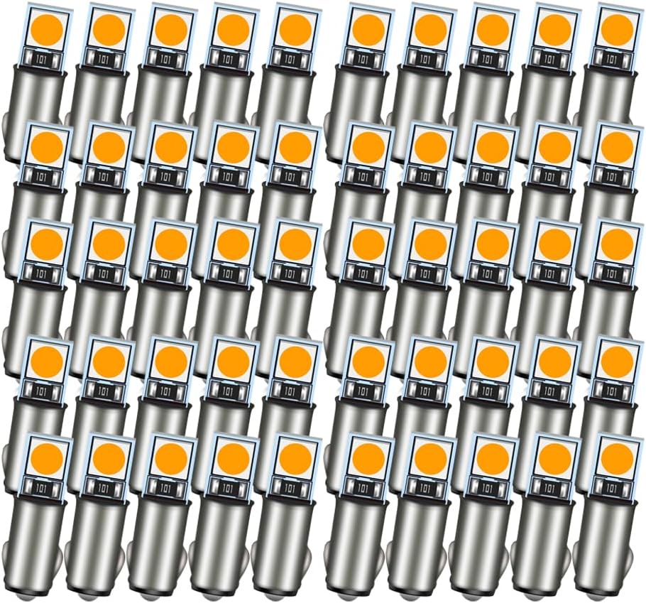 Ruiandsion BA5S LED Interior Car Lights Warm White 3030LED Chip AC/DC12V Non Polarity Interior Car Lights Pack of 50
