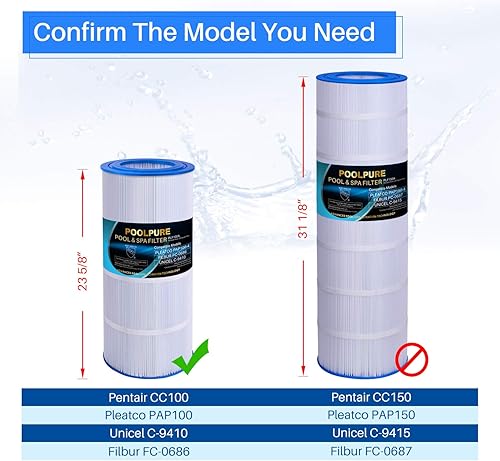 Miniatura 4 de POOLPURE Filtro de piscina PLF100A reemplaza a Pentair CC100, CCRP100, PAP100, PAP100-4, Ultral-C3, Unicel C-9410, R173215, Filbur FC-0686