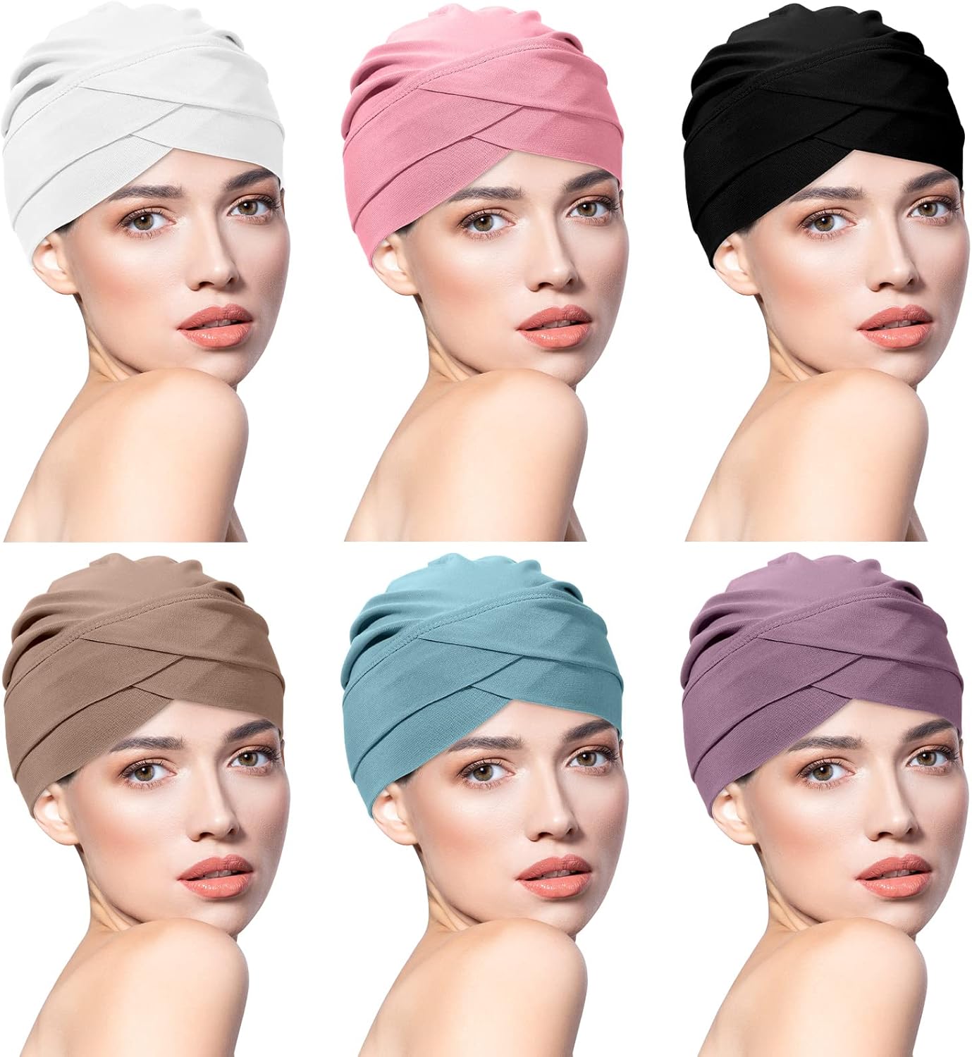 Coume 6 Pcs Slouchy Turban Hats Cancer Headwear Cancer Sleep Cap Lightweight Stretchy Turban Head Wrap Head Covering, 6 Color (Vivid Color) - Image 8