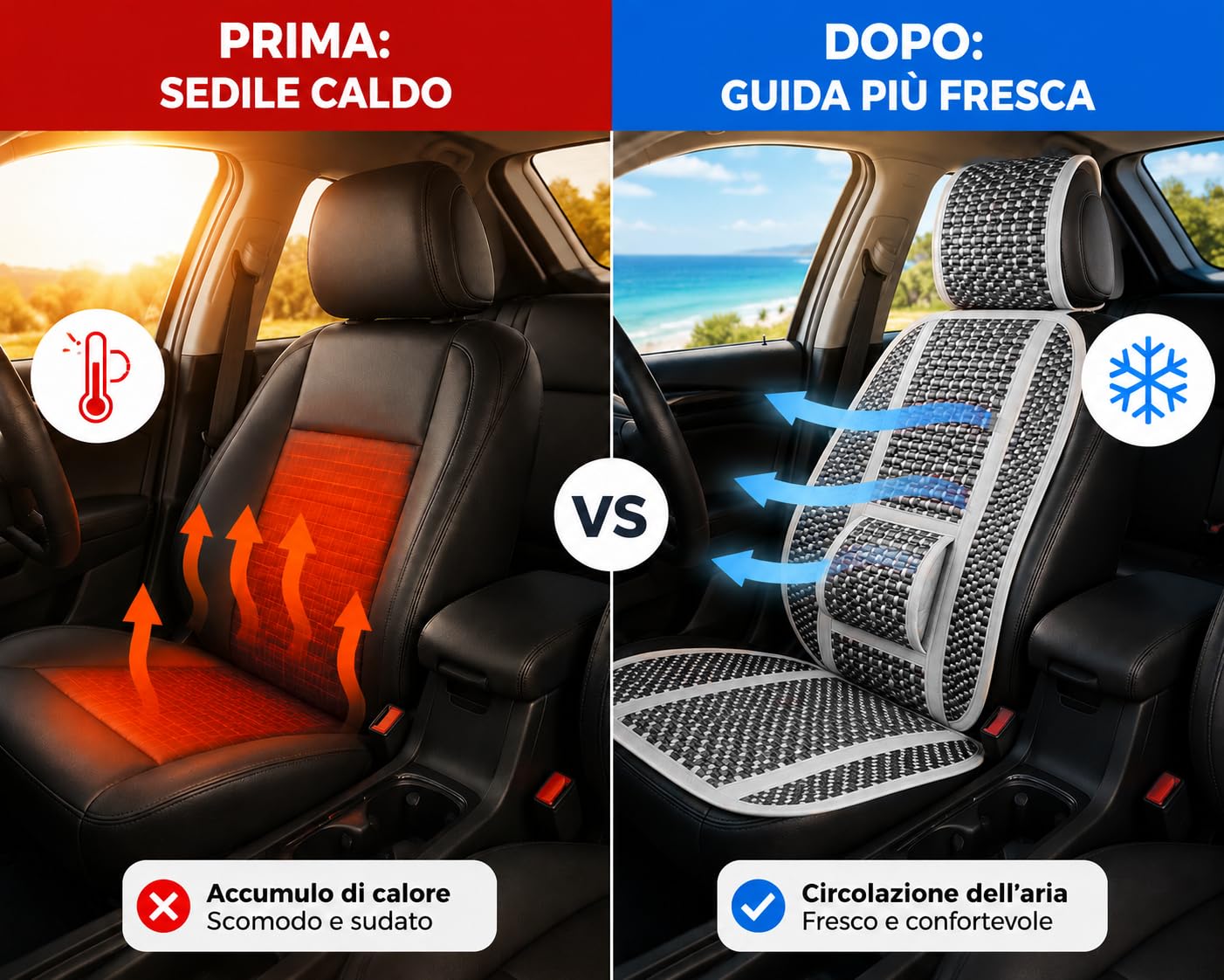 BOOST Coprisedile Auto Estivo in Bambù Naturale, Copri Sedile Antisudore Traspirante con Supporto Lombare Integrato, Schienale Universale Fresco per Auto (Grigio, Singola)