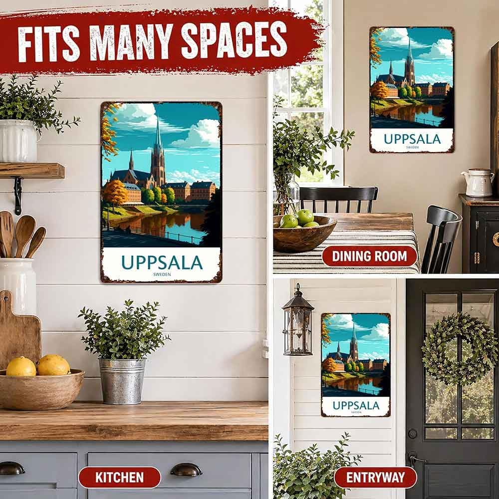 Uppsala Sweden Travel Landscape Vintage Aluminum Metal Sign 8 x 12 Inch image 5