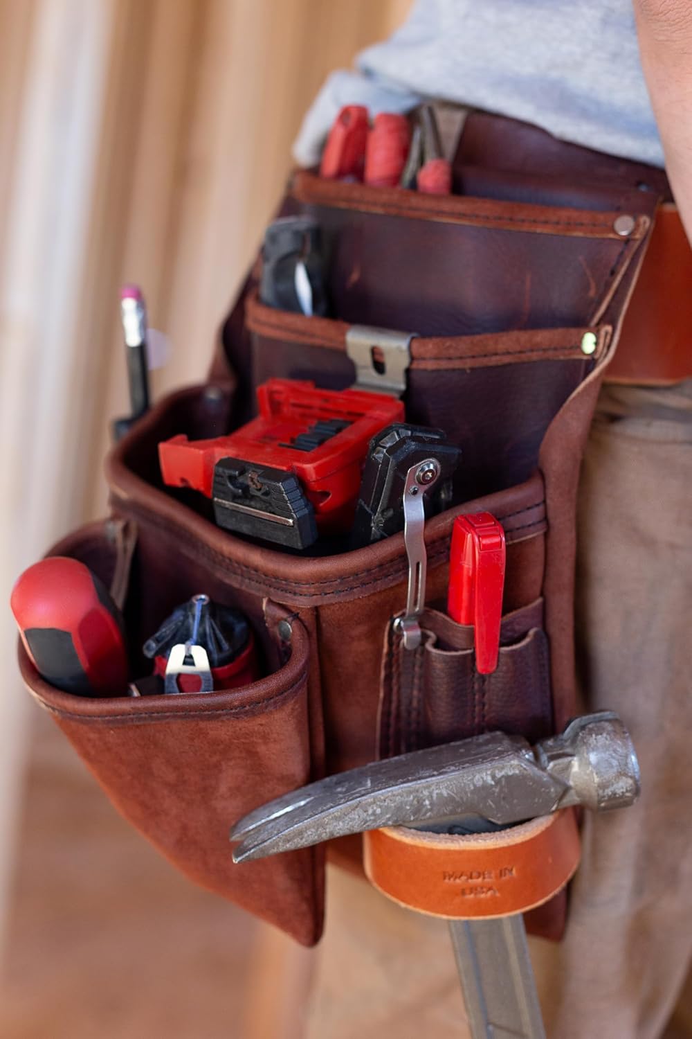 Heavy Duty Tool Pouch - All Leather - Reinforced Seams - Professional Grade