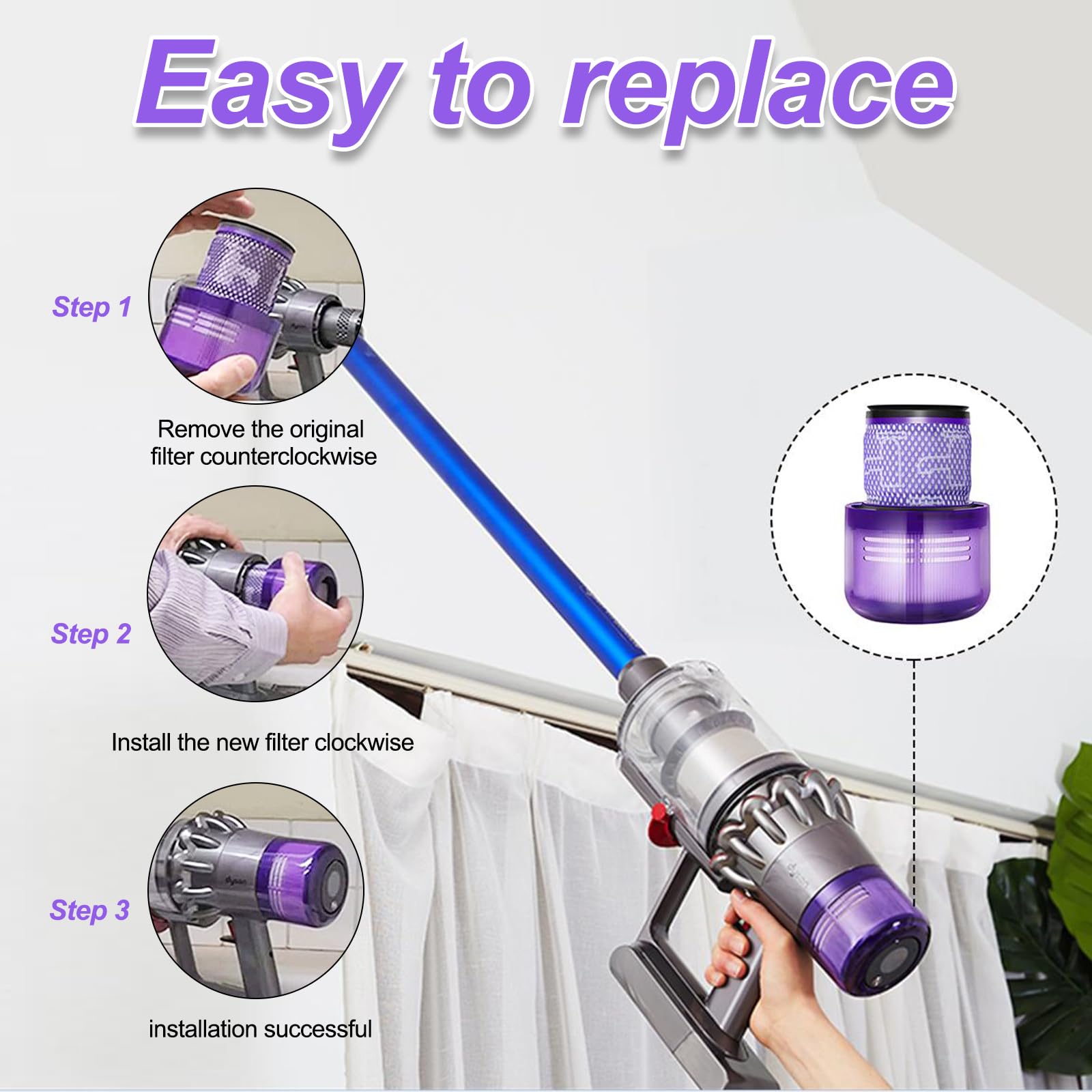 Fousenuk 3 filtry dyson kompatybilne z Dyson V11 V15 SV14, filtr nasadowy, absolutny dodatkowy filtr, nadający się do prania, filtr do odkurzacza Animal Torque Drive, część zamienna, nr 970013-02