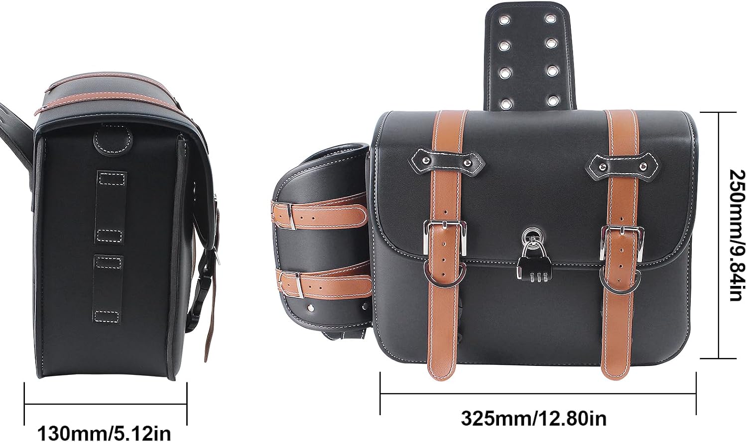 H RUO Motorcycle Saddlebags PU Leather Side Saddle Bags Motorcycle Throw Over Saddle Bags with Cup Holder and Lock Universal for Harley Sportster Softail Dyna Road King hONDA Yamaha