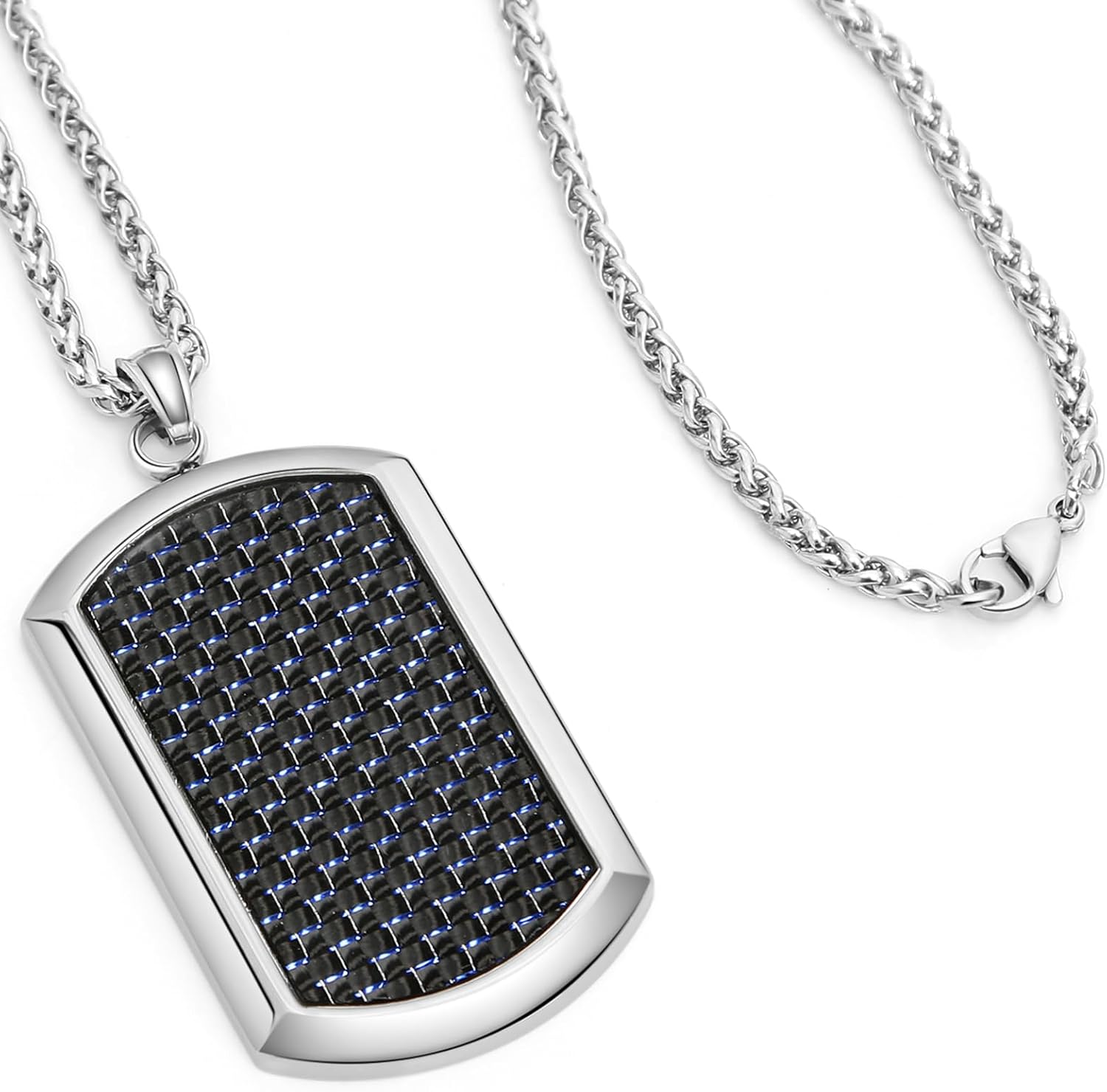 Dog Tag Pendant Necklace for Men in Carbon Fiber 316L Stainless Steel with Steel Box Chain 20+8" Jewelry Gift for Men